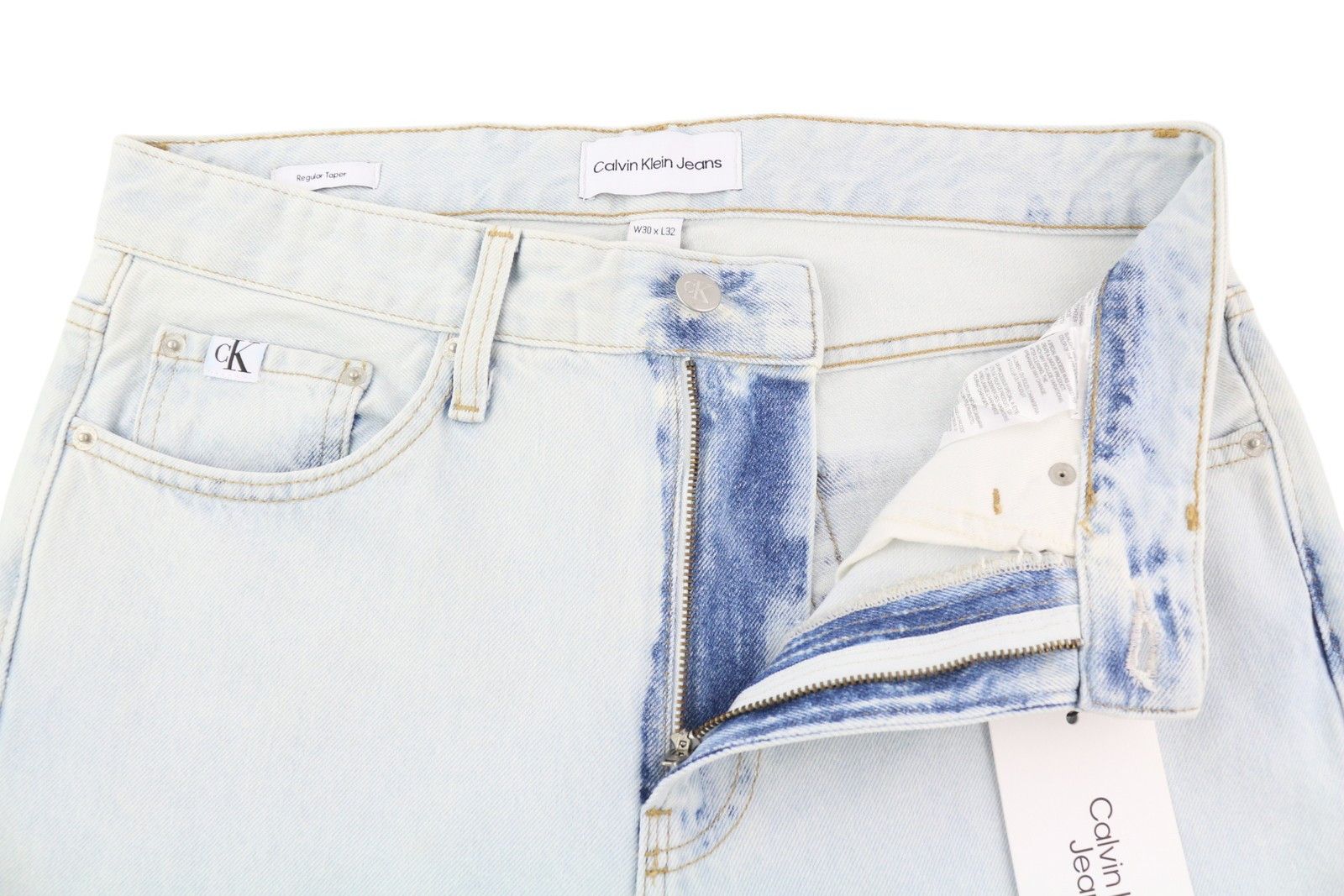 Calvin Klein REGULAR TAPER W30/L32 Light Blue Washed Zipper Denim 85329 Size US 30 / EU 46 - 4 Thumbnail