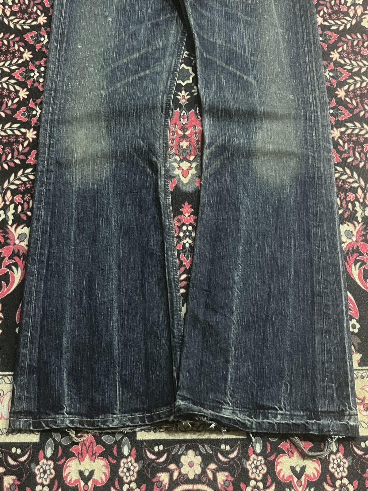 Number (N)ine Edwin 503 Japan Blue Trip Dark Blue Frayed Leg Flare Jeans Size US 30 / EU 46 - 10 Thumbnail