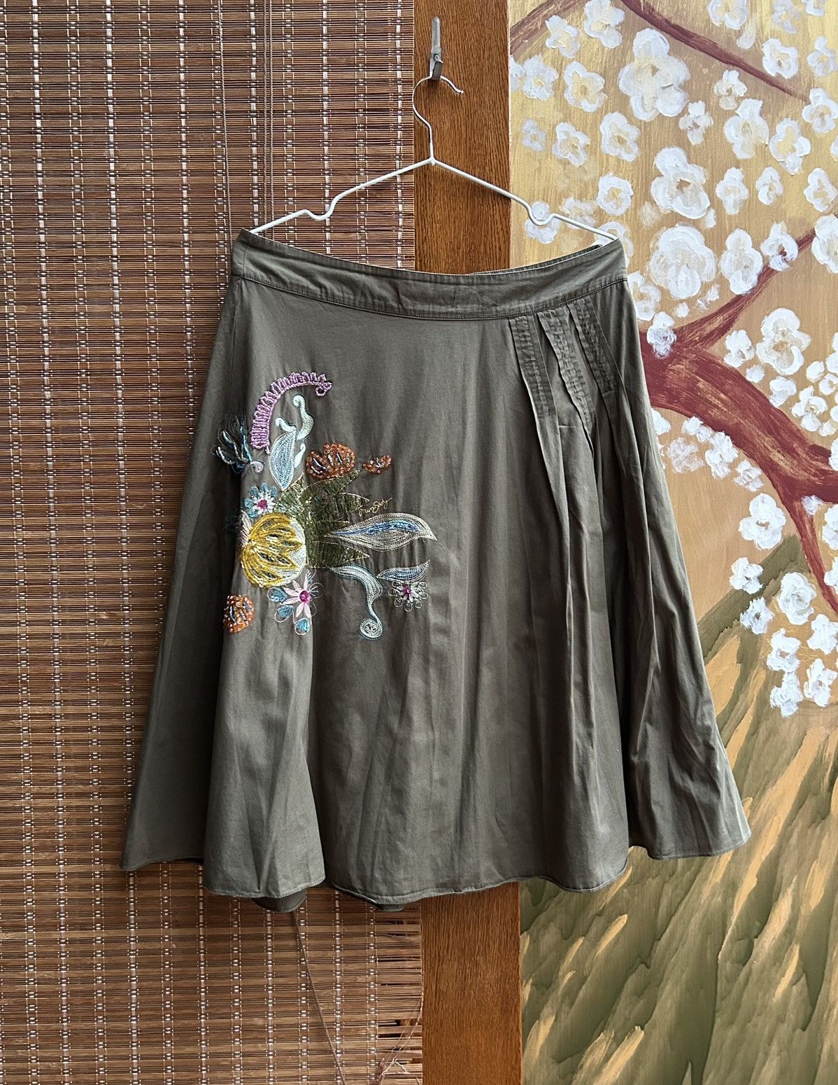 Miss Sixty Y2K Miss Sixty Embroidered Beaded Floral Skirt Olive Boho Size 27" / US 4 / IT 40 - 1 Thumbnail