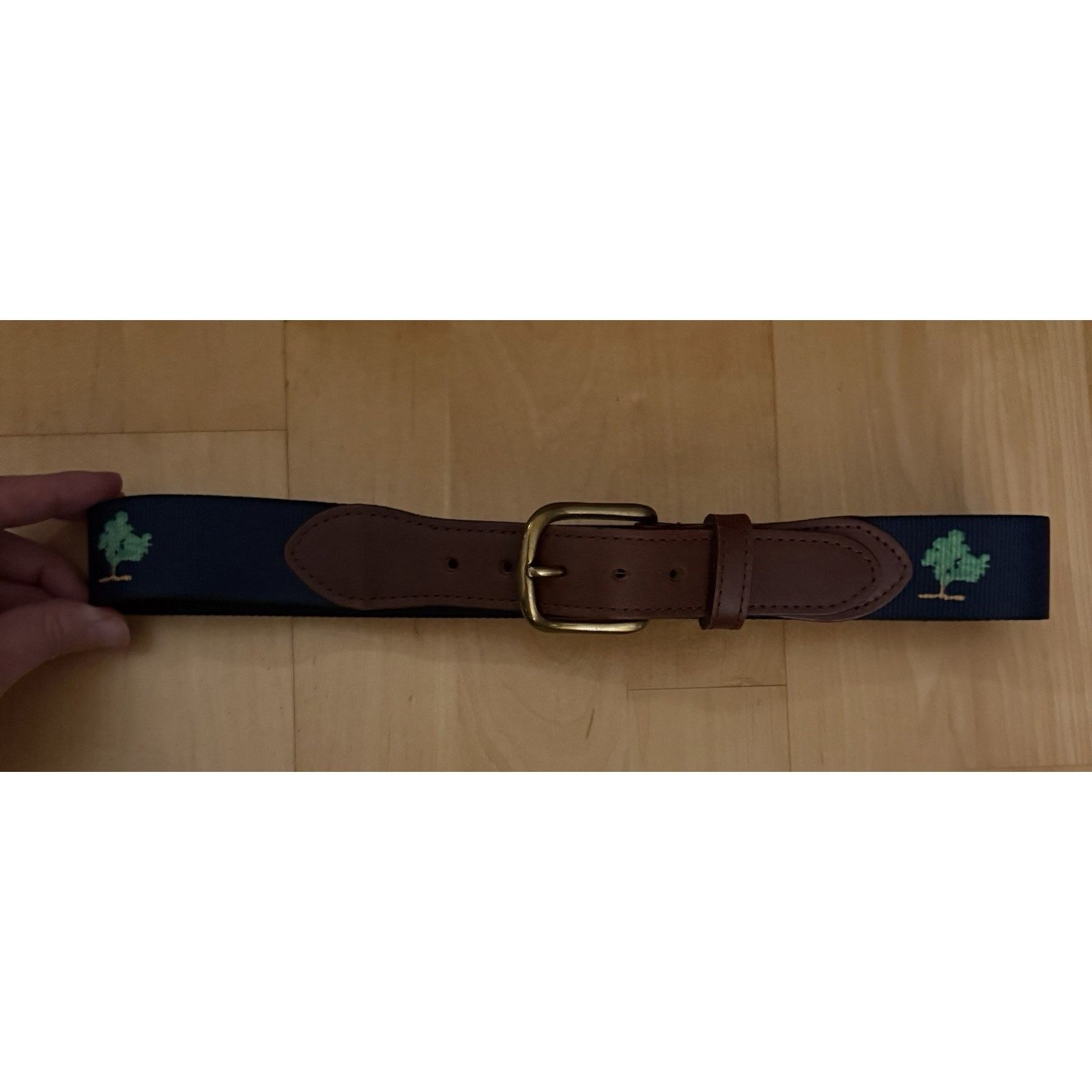 Other Thomas Bates Leather Tab Twill Surcingle Blue Trees Belt 28 Size 28 - 1 Thumbnail