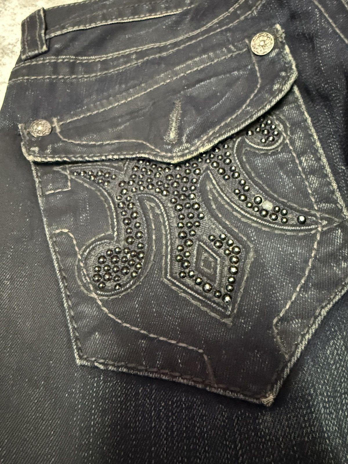Japanese Brand × Mek Denim Mek Denim Wax Coated Studded Vegas Boot Cut Flared Jeans Size US 30 / EU 46 - 8 Thumbnail