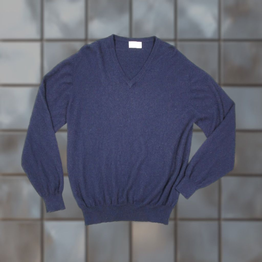 Vintage VINTAGE Denner Cashmere Sweater Mens Medium Navy Blue 100% Cashmere V-Neck Pullover Slim Fit Mens Size M Size US M / EU 48-50 / 2 - 1 Thumbnail