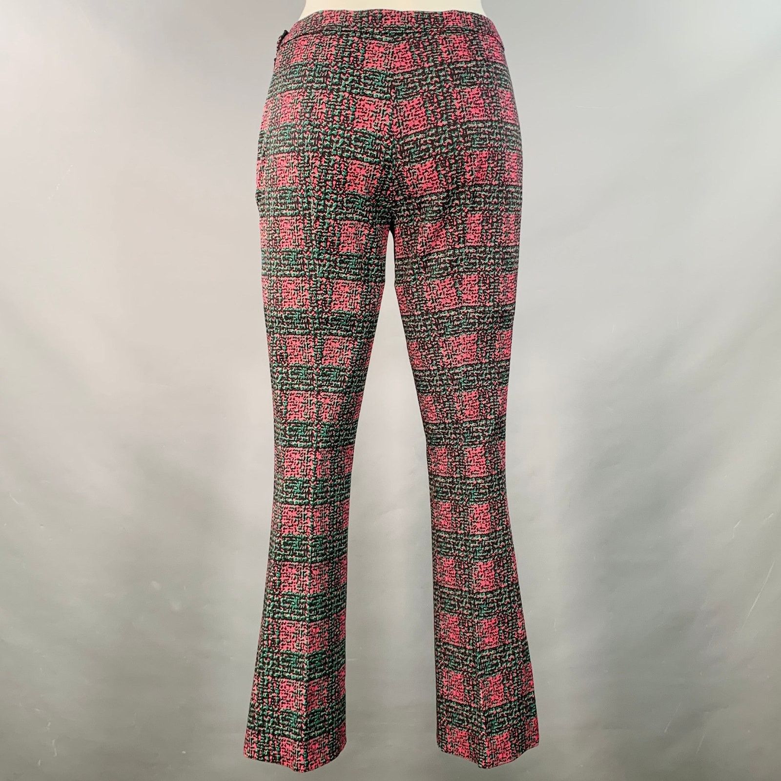 Prada PRADA Pink Teal Geometric Wool Slim Fit Flared Dress Pants Size 25" / US 0 / IT 36 - 3 Thumbnail