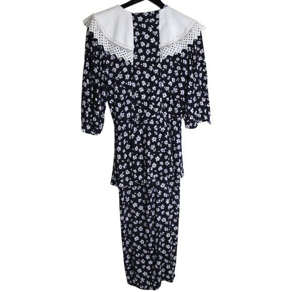 Vintage Vintage Floral 80s Collar Lace Trim Midi Dress Size 7/8 Size M / US 6-8 / IT 42-44 - 8 Thumbnail