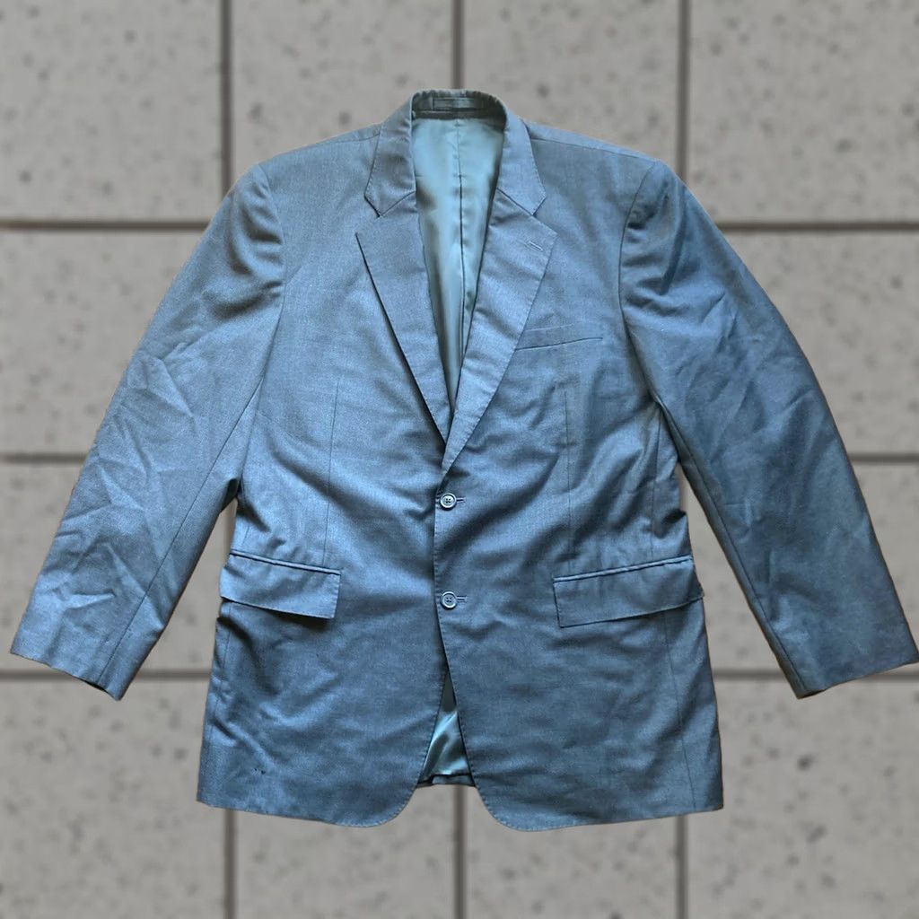 Vintage E Thomas Super 150's Wool Blazer Jacket Sport Coat Size 44R Charcoal Gray Mens Size 44R - 1 Thumbnail