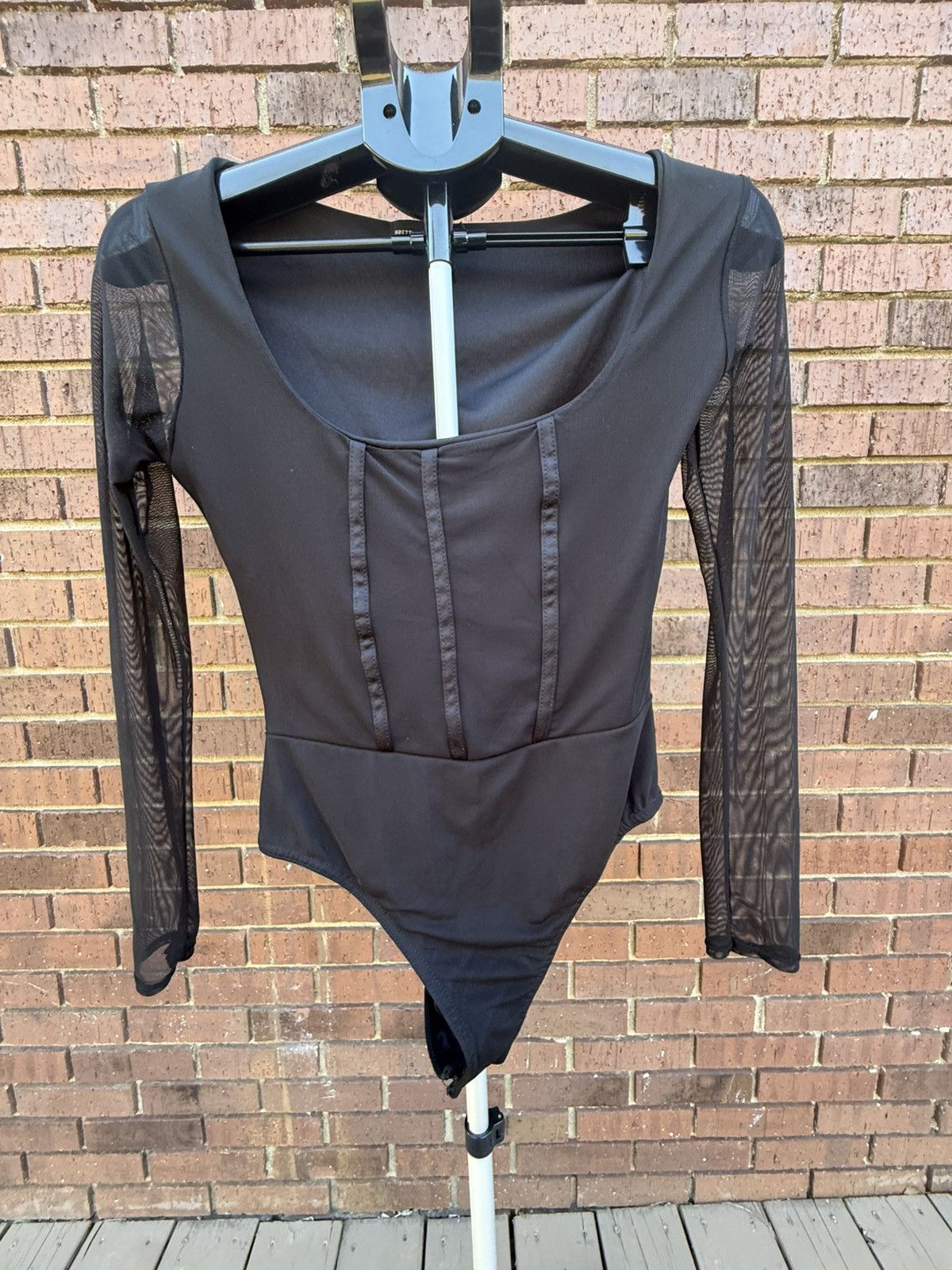 PrettyLittleThing Pretty Little Thing Sexy Black Sheer Bodysuit Long Sleeve Size M / US 6-8 / IT 42-44 - 1 Thumbnail