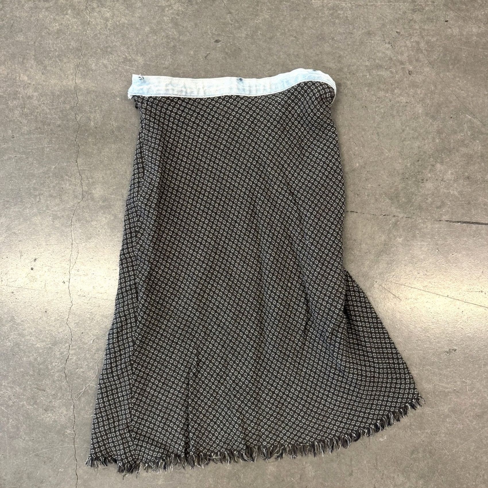 Denime VINTAGE Y2K Tweed Blue Pleated Fray Hem Midi Brown Denim Skirt 26 Small Size 28" / US 6 / IT 42 - 2 Thumbnail