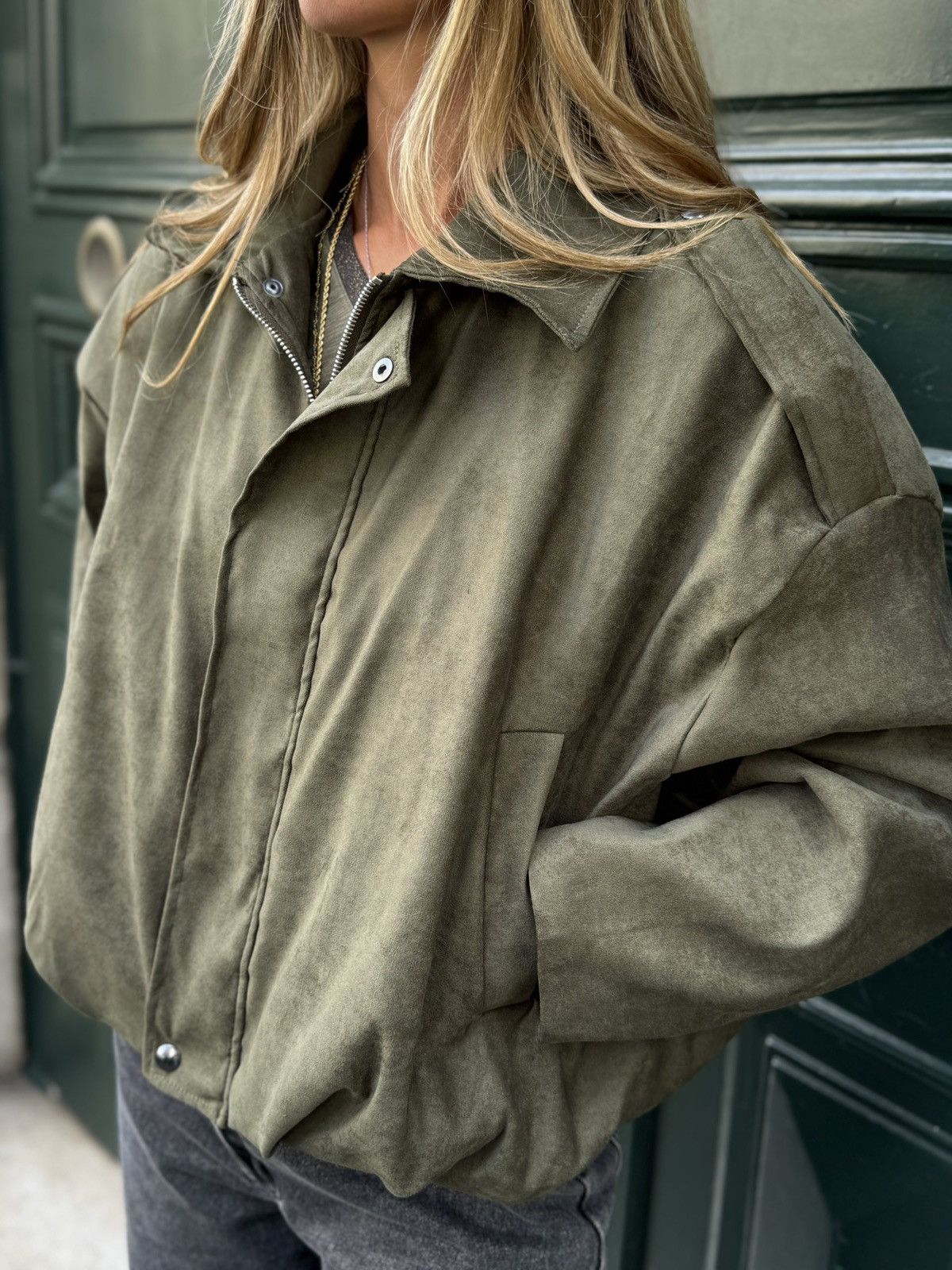 Vintage Khaki Retro Style Casual Elegant Loose Bomber Jacket Size S / US 4 / IT 40 - 2 Thumbnail
