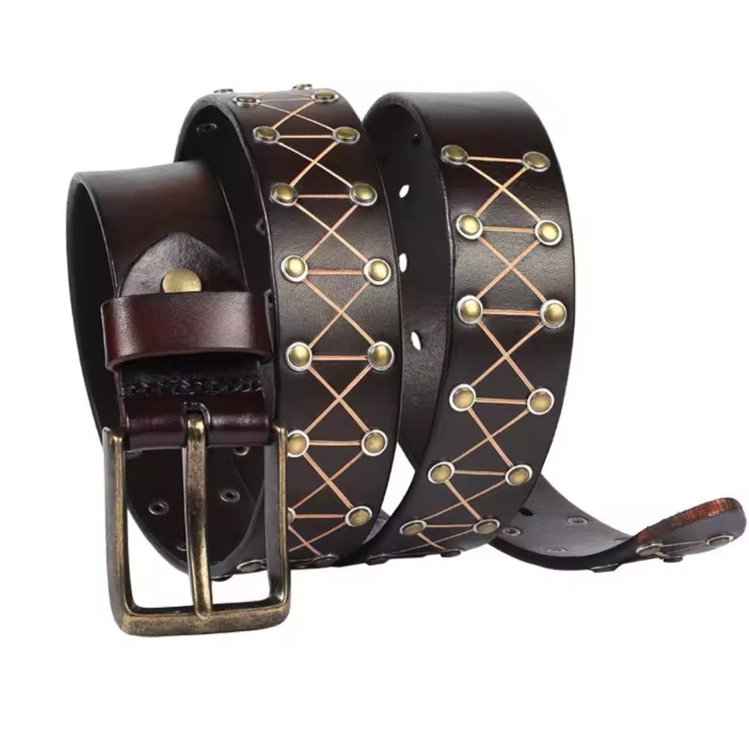 Leather × Vintage Hand Engraved Stud Belt Size ONE SIZE - 2 Thumbnail