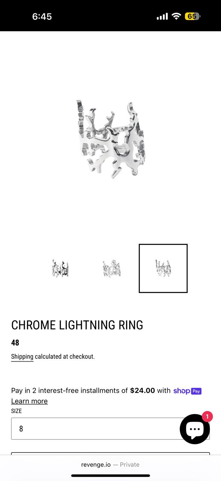Revenge STAINLESS STEEL CHROME LIGHTNING RING (size 8) Size ONE SIZE - 3 Thumbnail