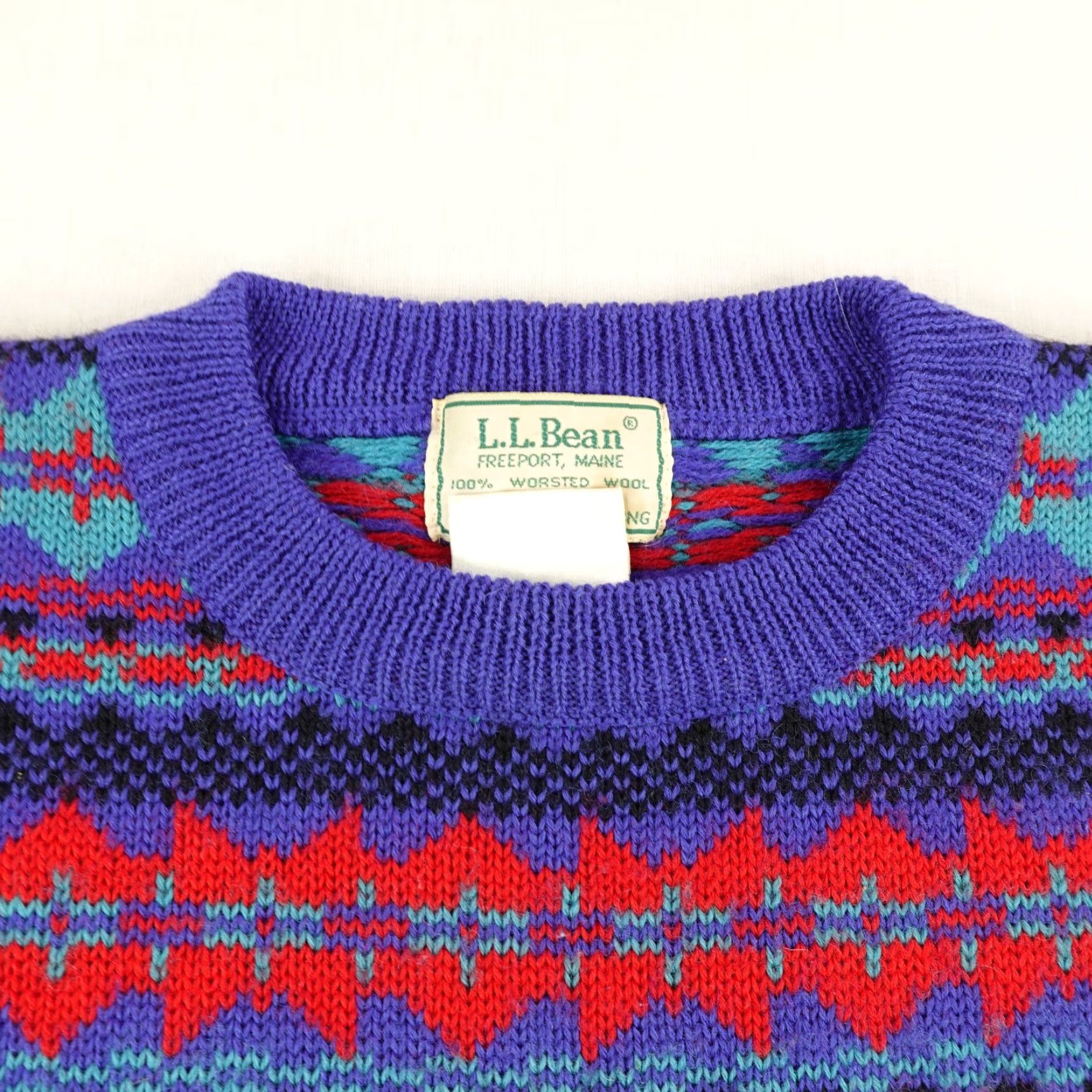 Vintage VINTAGE L.L. Bean Fair Isle Sweater Mens Small Purple Knit Wool 90s Size US S / EU 44-46 / 1 - 2 Thumbnail