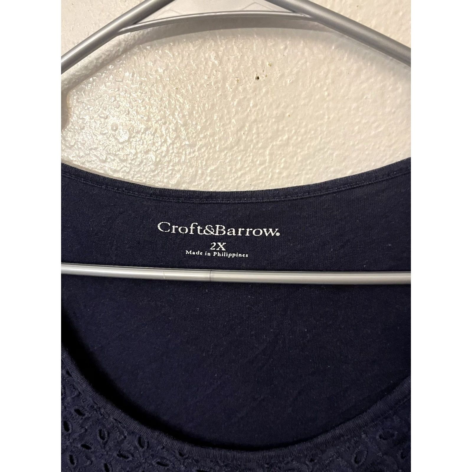 Croft & Barrow Croft & Barrow T-Shirt Women 2X Navy Eyelit Round Neck Short Sleeves Casual Knit 100% Cotton Vintage No Size XXL / US 16-18 / IT 52-54 - 3 Thumbnail