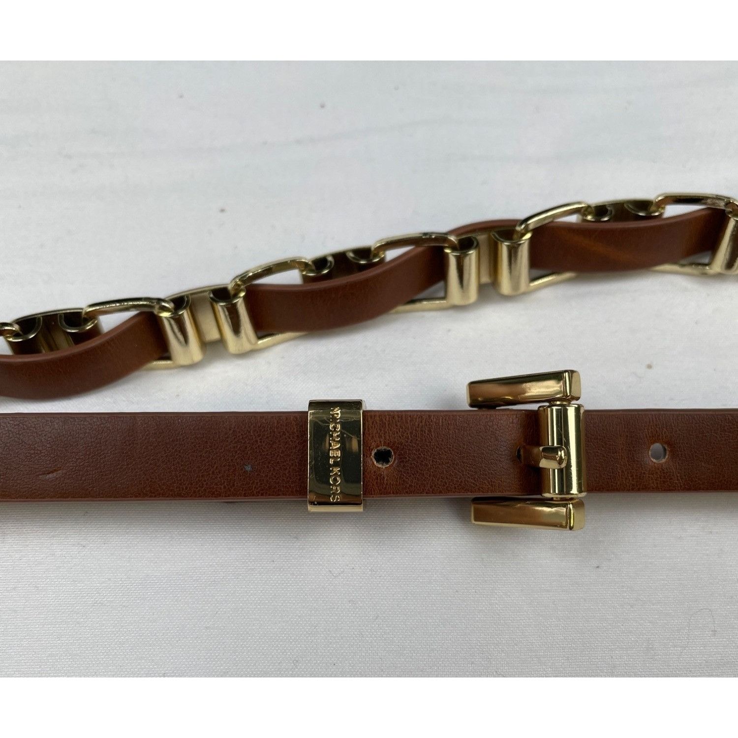 Michael Kors Michael Kors Women's Tan/Gold Chain Link/Leather Belt Size X Size ONE SIZE - 2 Thumbnail