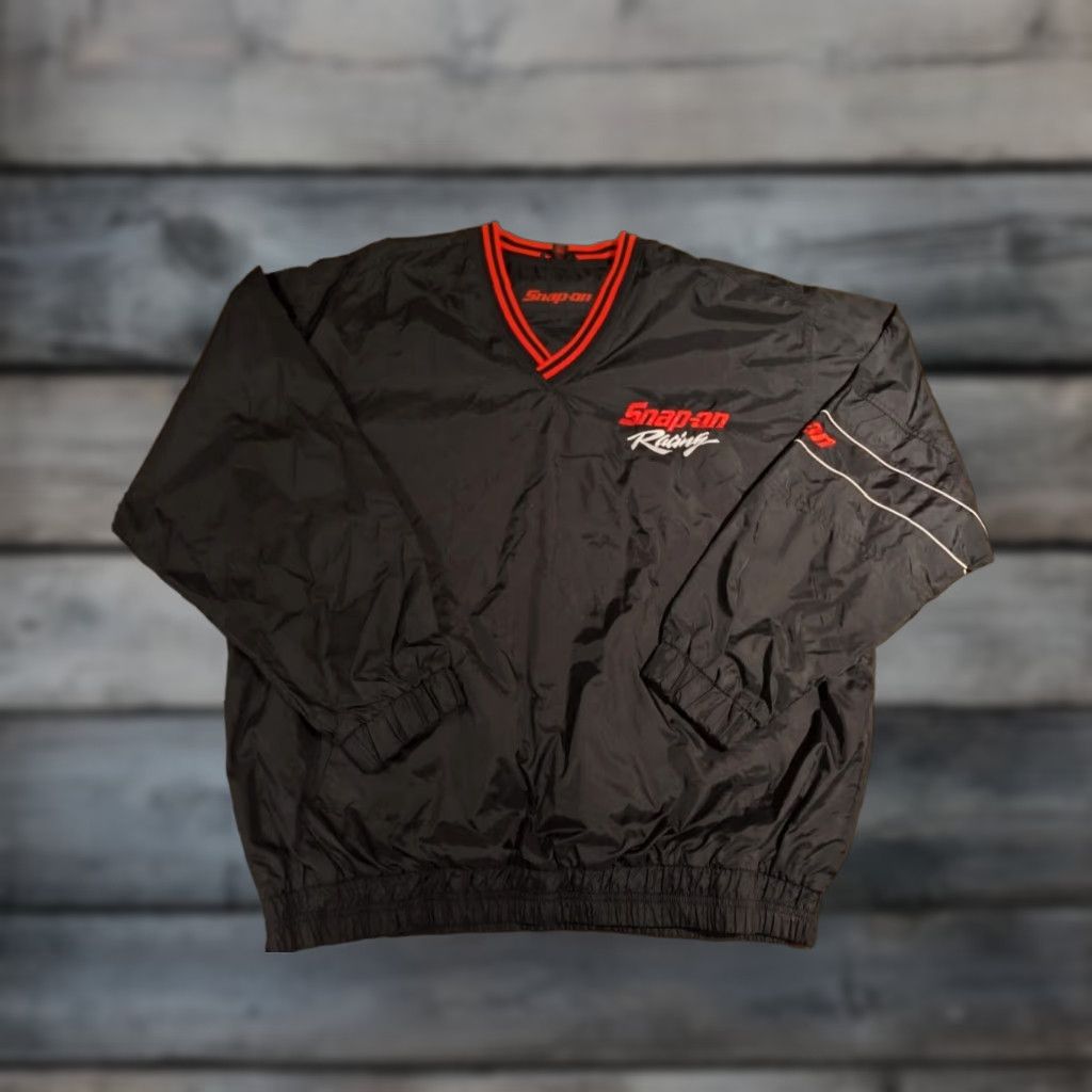 Vintage Snap-On Tools Windbreaker Pullover Jacket Men's Size XL Black V-Neck Racing (Jacket) Size US XL / EU 56 / 4 - 1 Thumbnail
