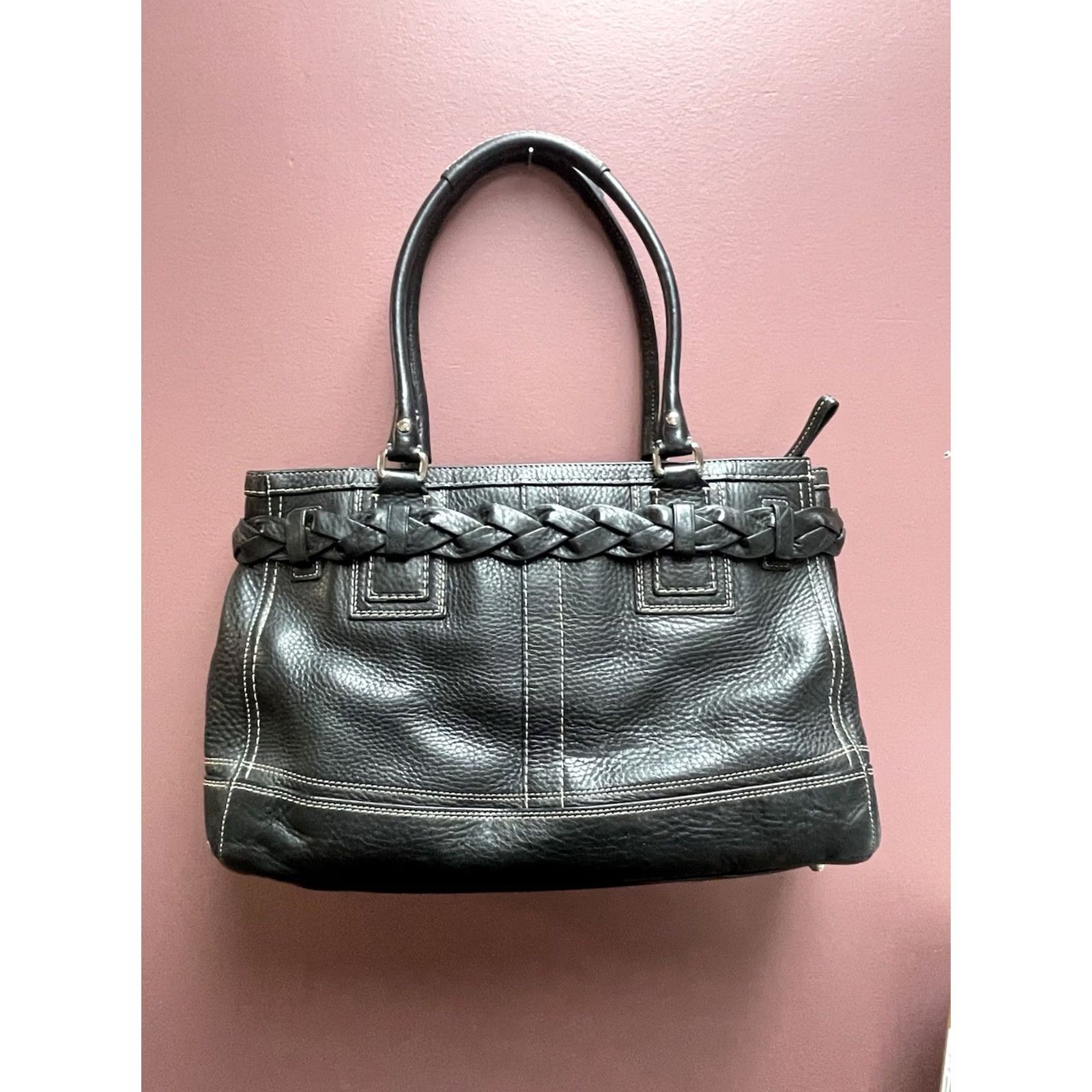 Coach Coach Hamptons Tote Handbag Pebbled Leather Black F13084 Y2K Bag Size ONE SIZE - 2 Thumbnail