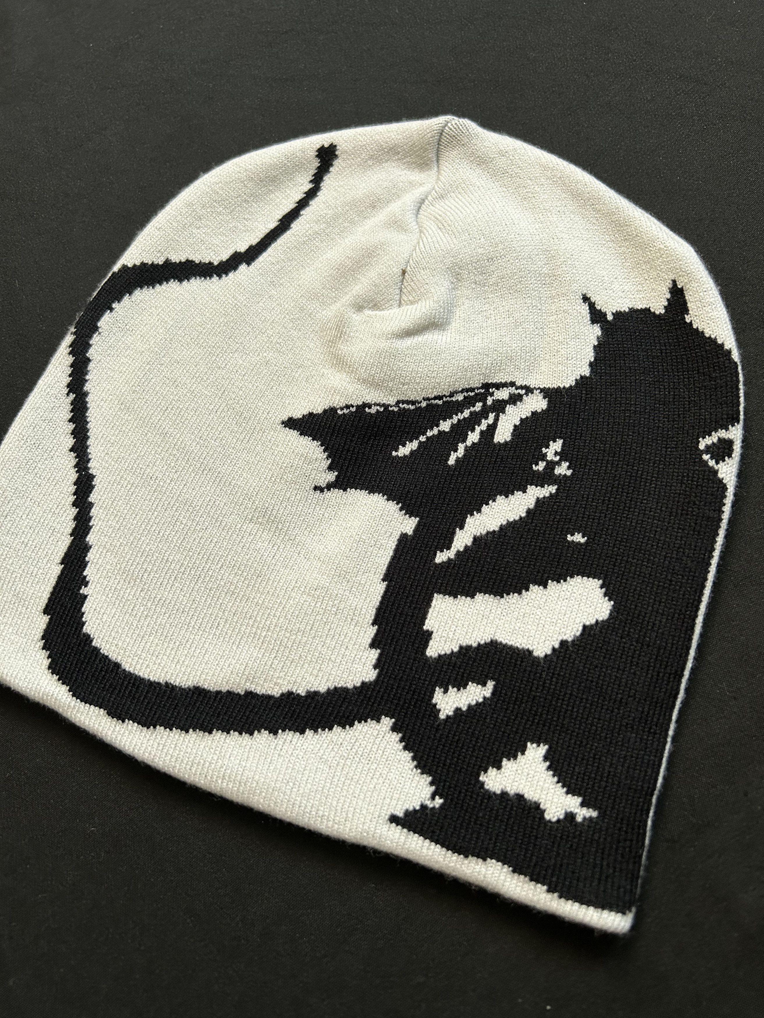 Japanese Brand Rare Little Devil Graphic Design No Cuff Beanie Hat White OS Size ONE SIZE - 2 Thumbnail