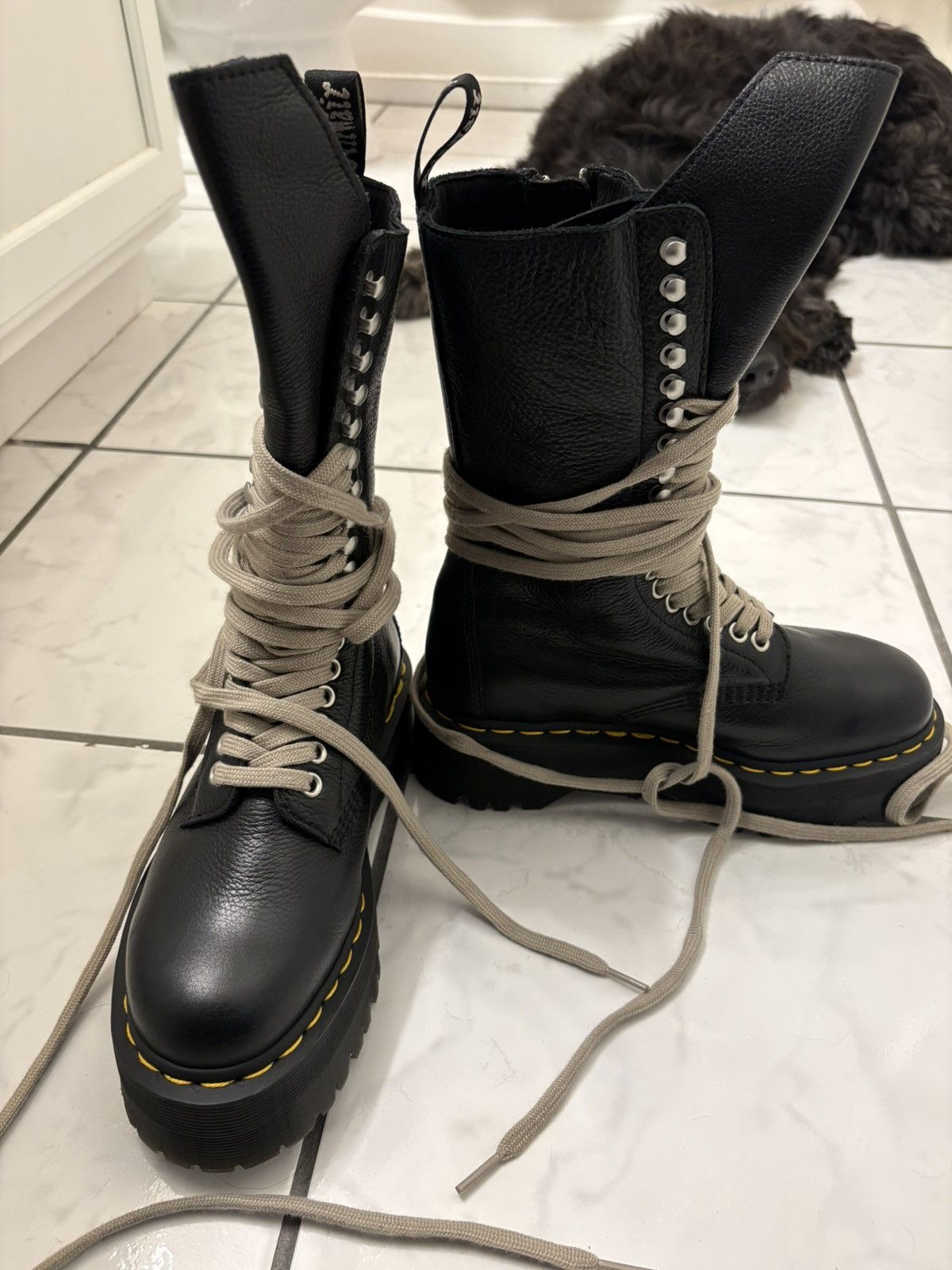 Dr. Martens × Rick Owens Rick Owen Dr. Martens Black Leather Combat Boots Size US 8 / IT 38 - 5 Thumbnail
