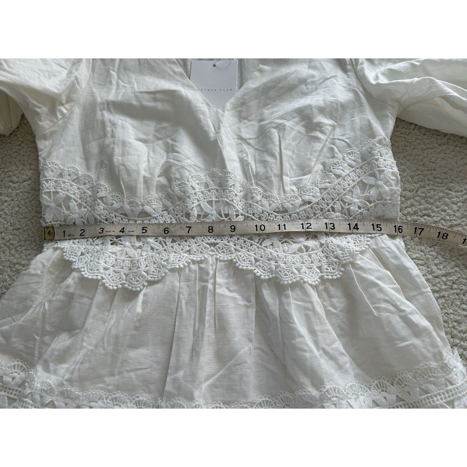 Designer ENDLESS ROSE White Puff Sleeve V-Neck Lace Trim Mini Dress S Size M / US 6-8 / IT 42-44 - 13 Thumbnail