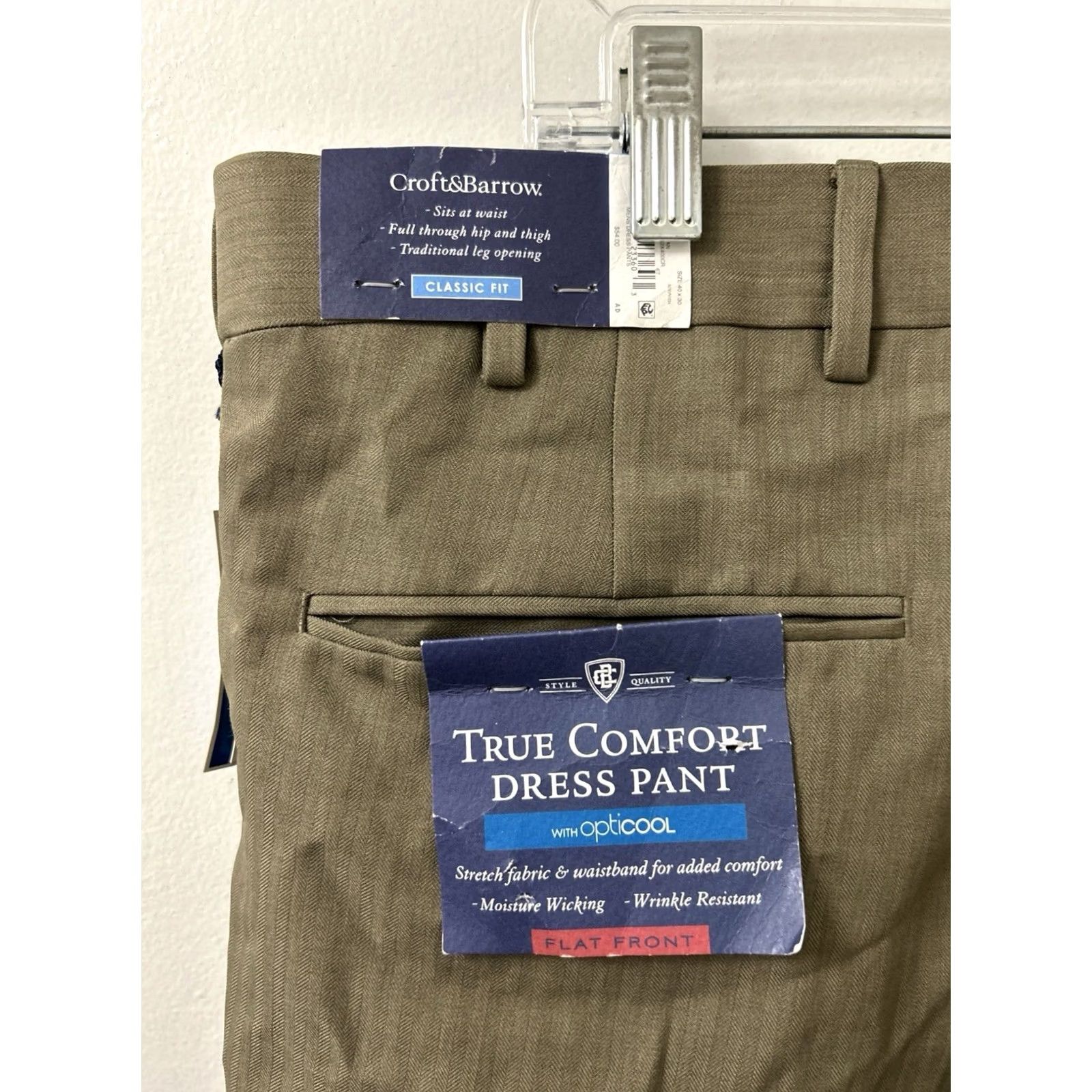 Croft & Barrow VINTAGE: No Croft & Barrow True Comfort Dress Pants Mens 40x30 Olive Brown Herringbone NWT Size US 40 / EU 56 - 5 Thumbnail