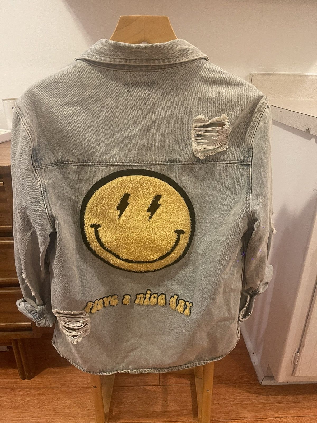 Other Distressed Light-Wash Denim Jacket w/ Smiley Face Embroidery Size US L / EU 52-54 / 3 - 1 Thumbnail