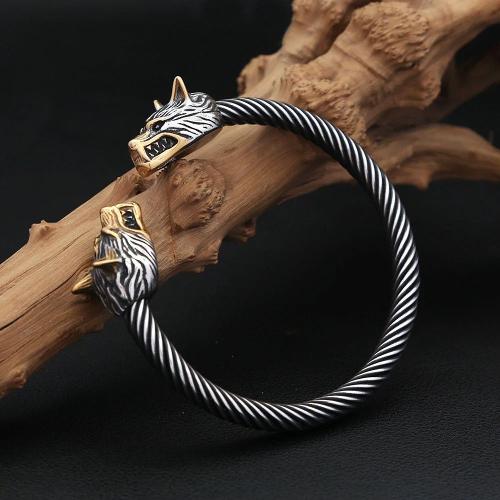 Vintage Classic Vintage Vikings Double Wolf Head Bracelet Size ONE SIZE - 3 Thumbnail