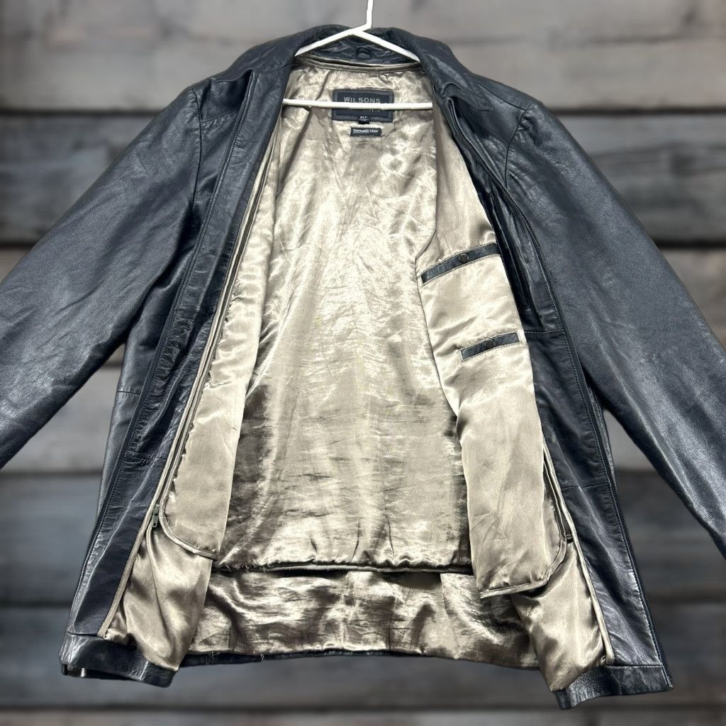 Vintage VINTAGE Wilsons Leather Jacket Overcoat Jacket Black XLT Mens Long 90s Western Quilted Zipper Lined Polyester Thinsulate Dry Clean Only Size US XL / EU 56 / 4 - 1 Thumbnail