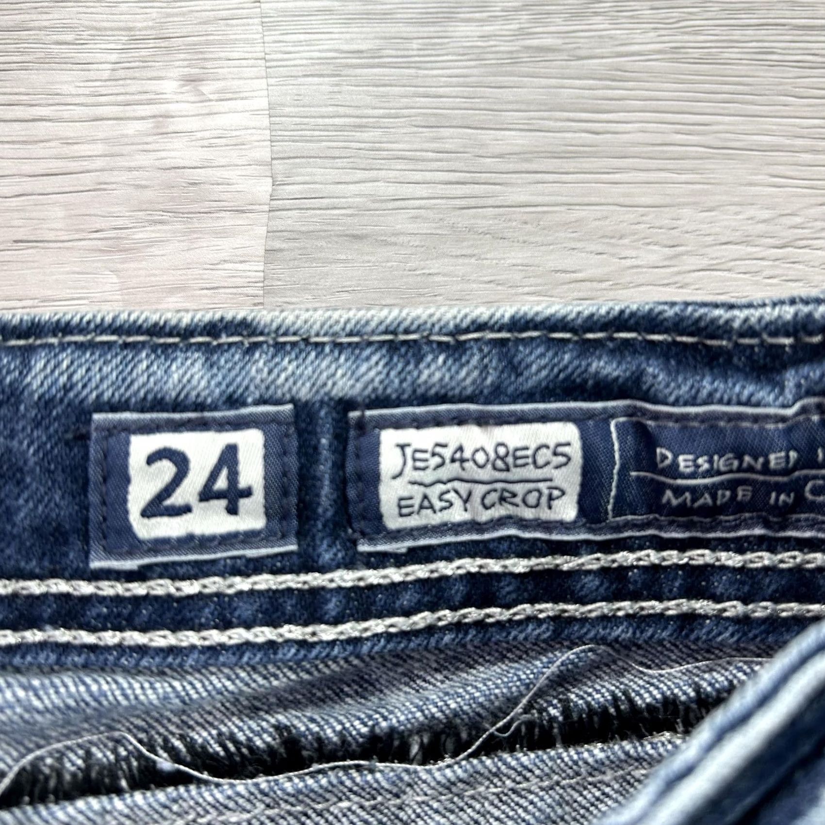 Miss Me Miss Me Jeans Womens 24 Blue Low Rise Cropped Stretch Denim Distressed Rhinestone Studded Pockets 5-Pocket Size 42" / US 20 - 4 Thumbnail
