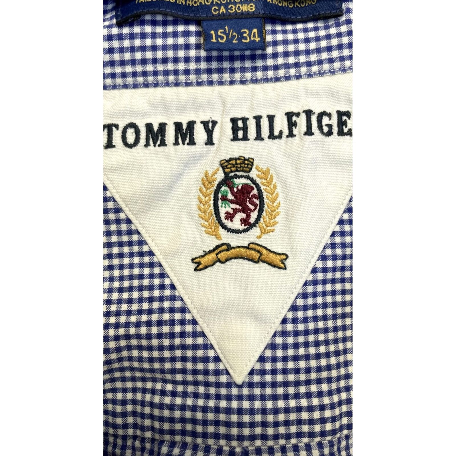 Tommy Hilfiger VINTAGE Tommy Hilfiger Shirt Mens Blue Gingham Cotton 90s Size US L / EU 52-54 / 3 - 3 Thumbnail