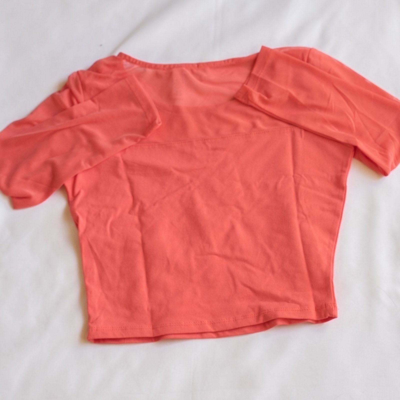 Other NWT Peach Coral Sheer Heart Design Crop Top 3/4 sleeve Size M / US 6-8 / IT 42-44 - 1 Thumbnail