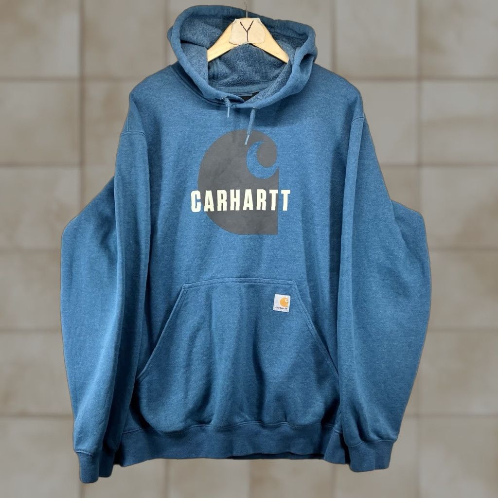 Carhartt Carhartt Hoodie Womens L Loose Fit Teal Logo Front Graphic Pockets Hooded Pullover Fleece Size L / US 10 / IT 46 - 1 Thumbnail