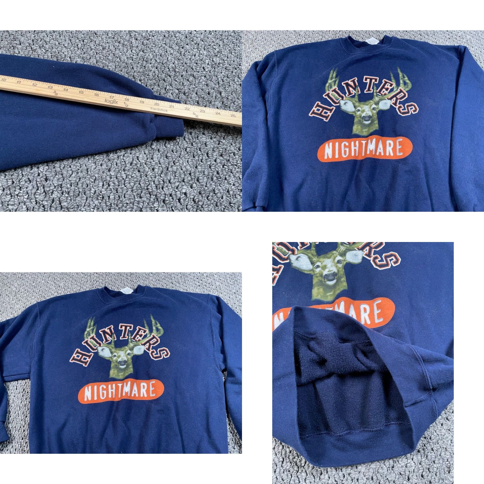 Jerzees JERZEES Sweatshirt Hunter’s Nightmare Deer Print Blue 50-50 Adult Large 90s Nature Animals Mens Pullover Crew Neck Size US L / EU 52-54 / 3 - 8 Thumbnail