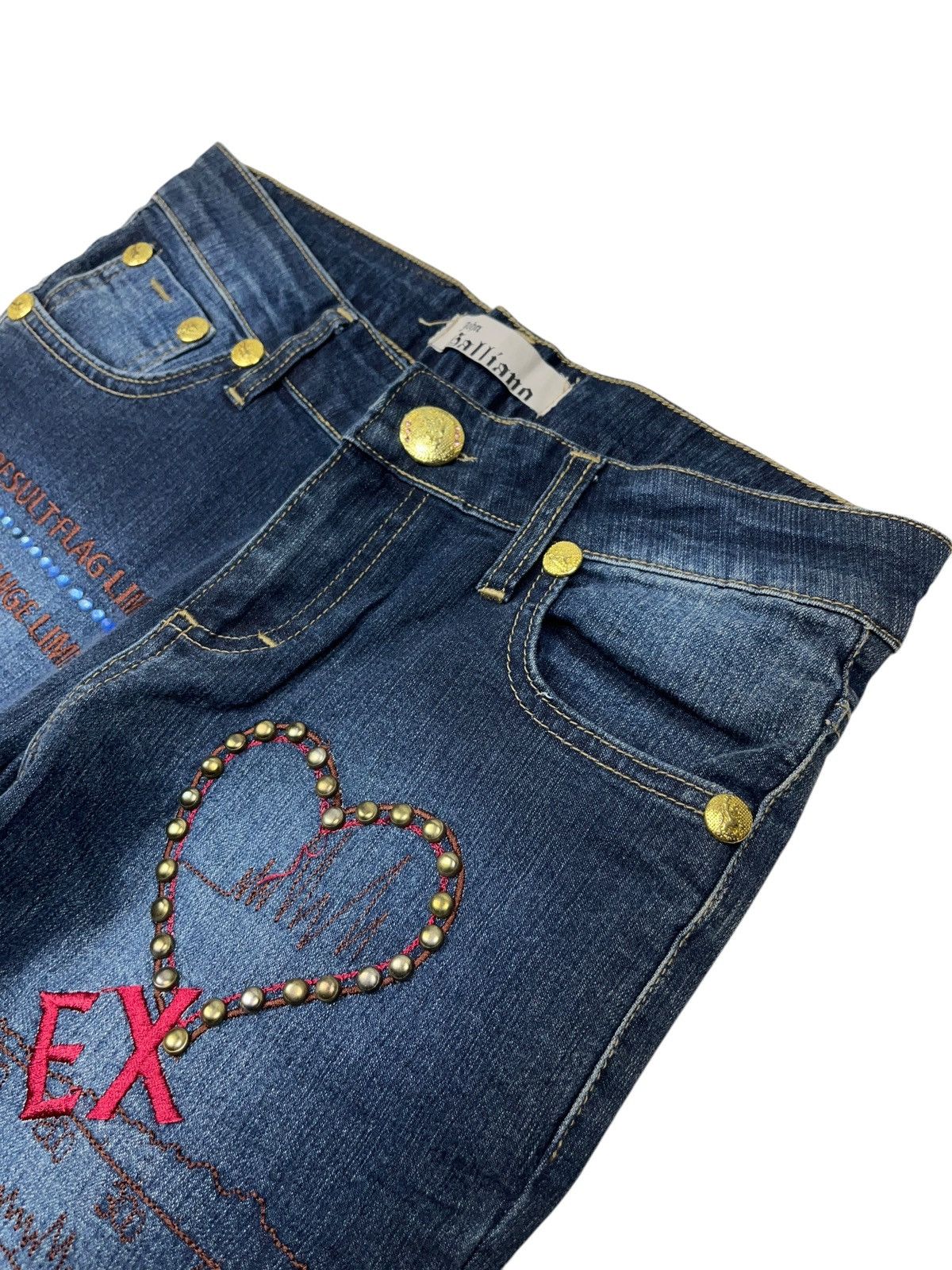 John Galliano × Vintage Vintage John Galliano y2k Studded Embroidered Washed Jeans Size 29" - 5 Thumbnail