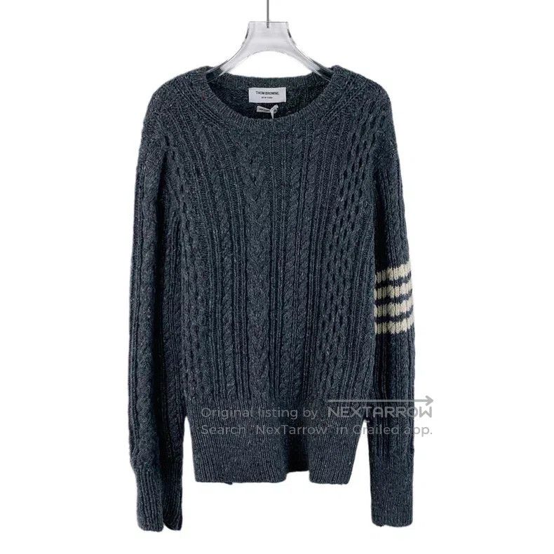 Thom Browne Thom Browne Blue-gray classic four-striped wool sweater wi Size US XXL / EU 58 / 5 - 1 Thumbnail