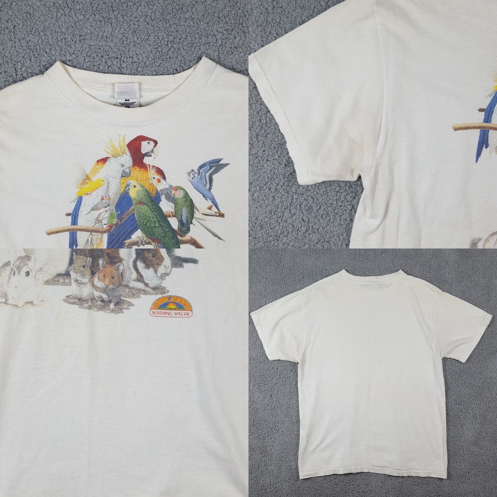 Fruit Of The Loom Vintage 90s Nature Animals Birds Bunny Men's Large White Forest Retro T Shirt Size US L / EU 52-54 / 3 - 8 Thumbnail