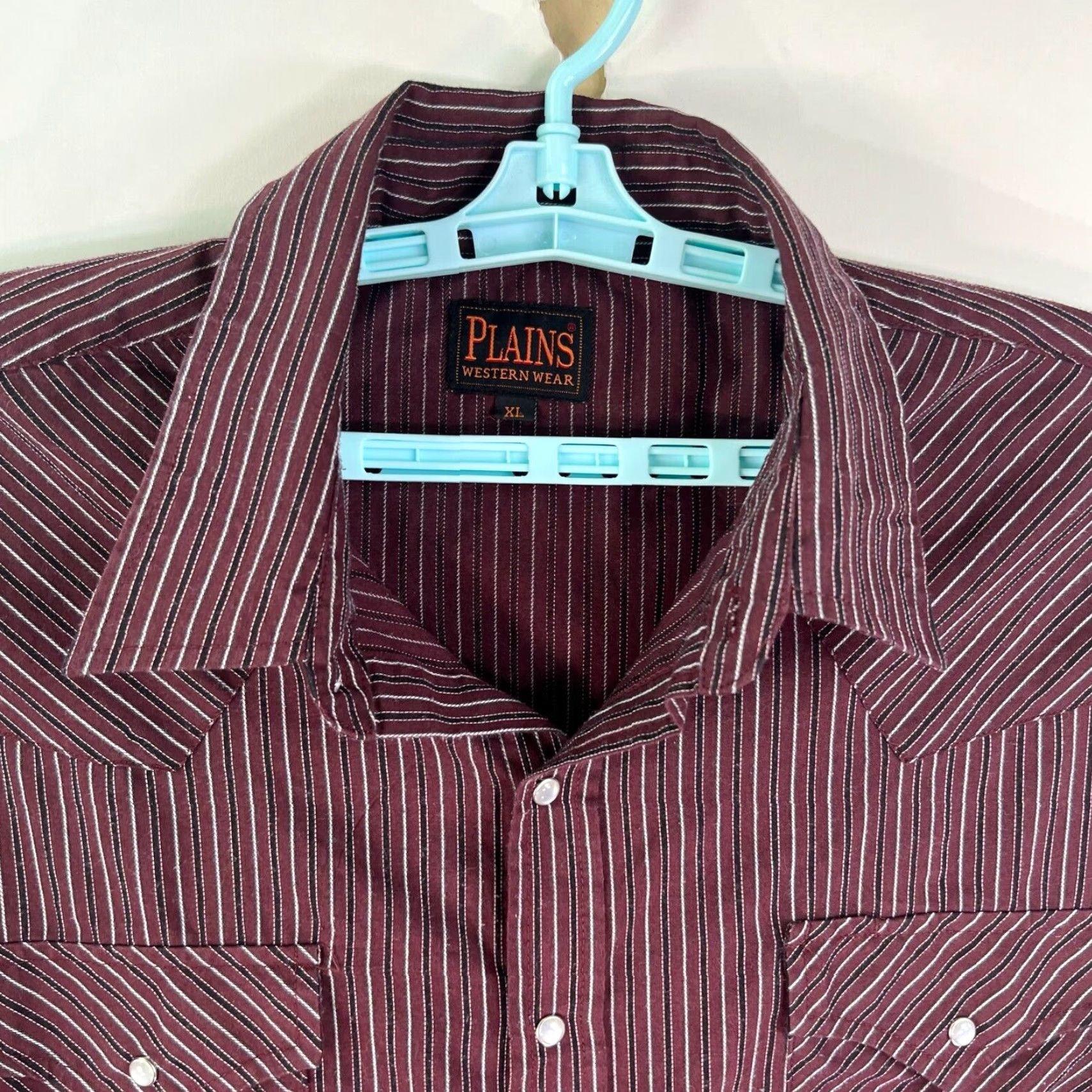 Vintage Plains Western Wear Shirt Mens XL Maroon Striped Button-Up Size US XL / EU 56 / 4 - 2 Thumbnail