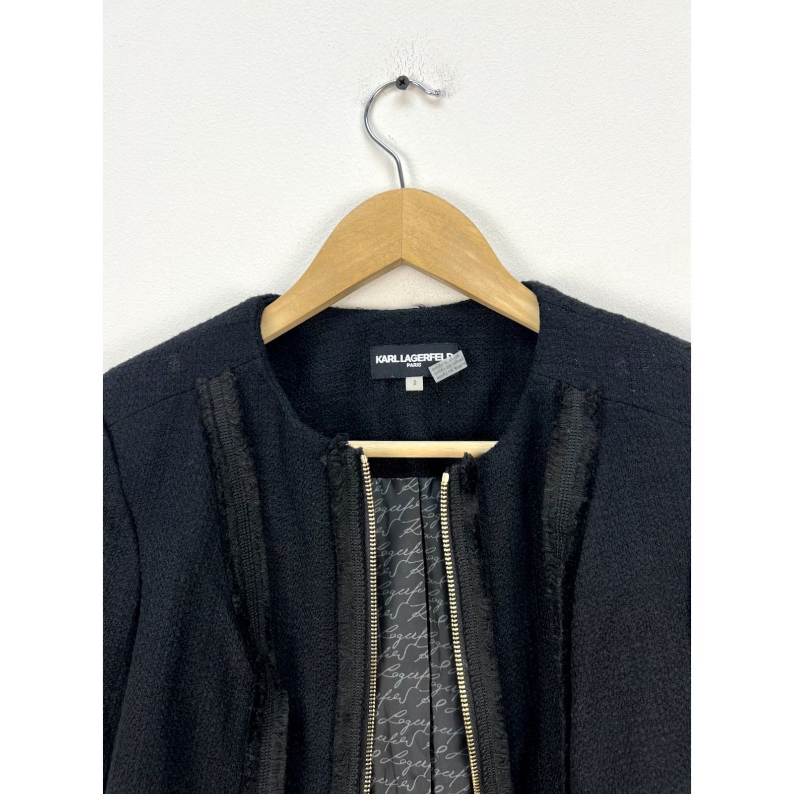 Karl Lagerfeld VINTAGE Karl Lagerfeld Paris Women’s Black Tweed Jacket Blazer Size 2 Size XS / US 0-2 / IT 36-38 - 4 Thumbnail