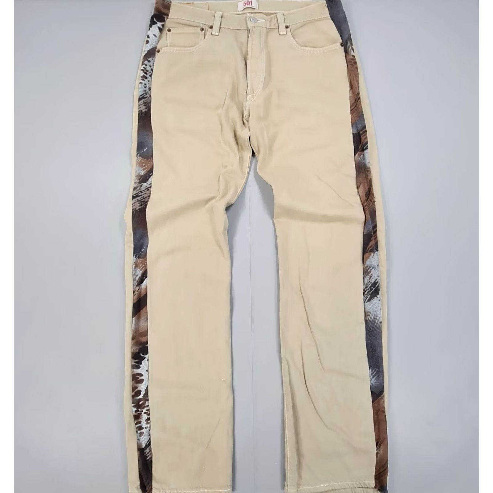 Levi's VINTAGE Levi's 501 Jeans Mens W36 L34 Ivory Straight 90s Remake Leopard Stripe Denim 5-Pocket Size US 36 / EU 52 - 2 Thumbnail
