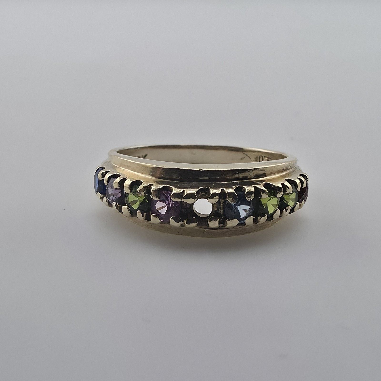 Other 10K Yellow Gold Multi Gemstone Ring 6.5 VTG Missing Stone Size ONE SIZE - 2 Thumbnail