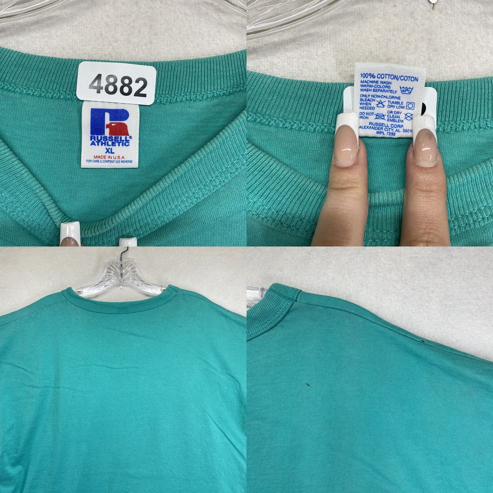 Russell Athletic VINTAGE Russell Athletic T-Shirt Large Teal Crew Neck 90s Men Size US L / EU 52-54 / 3 - 8 Thumbnail