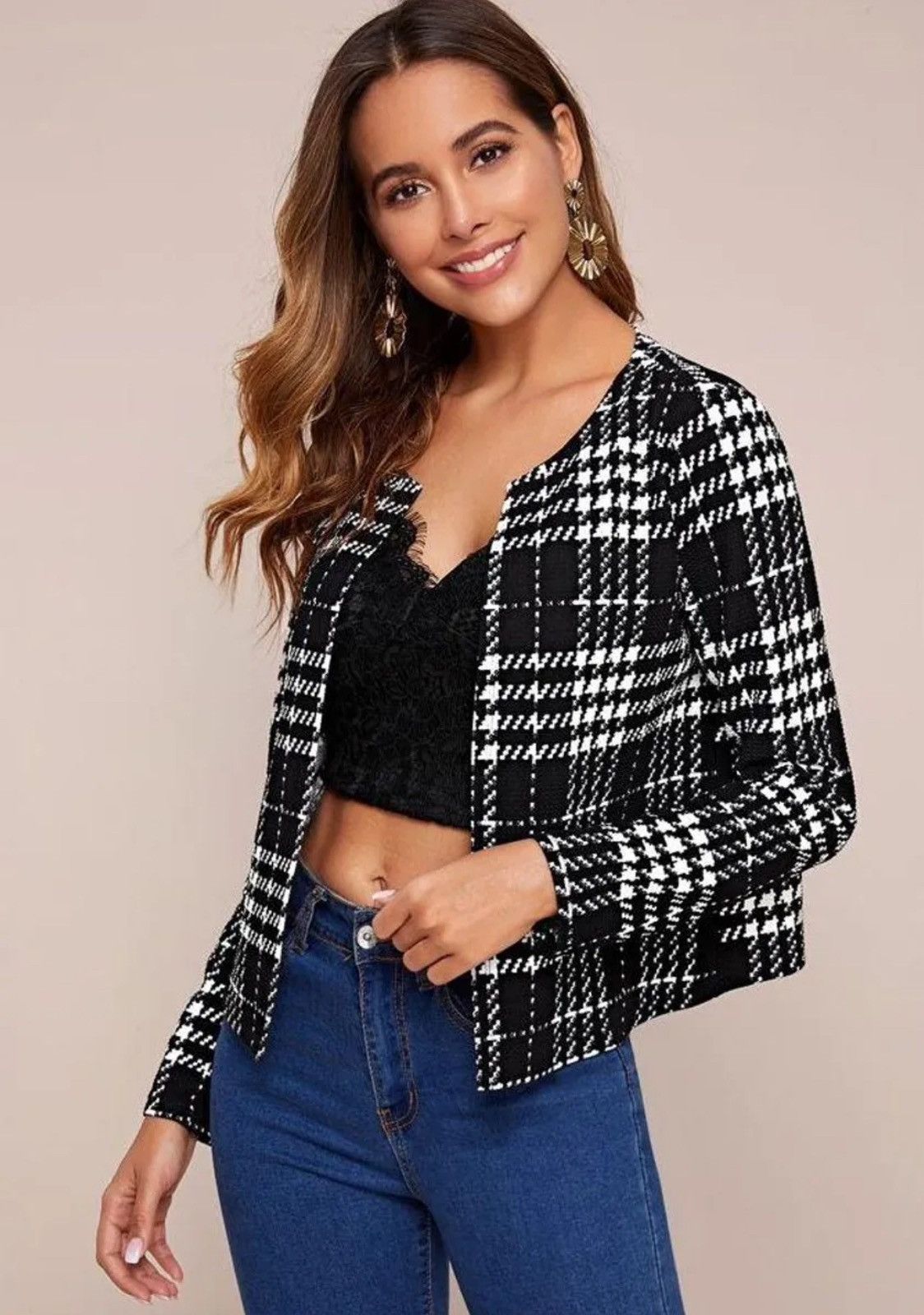 Blaze Houndstooth Cardigan Blazer Size XL / US 12-14 / IT 48-50 - 3 Thumbnail