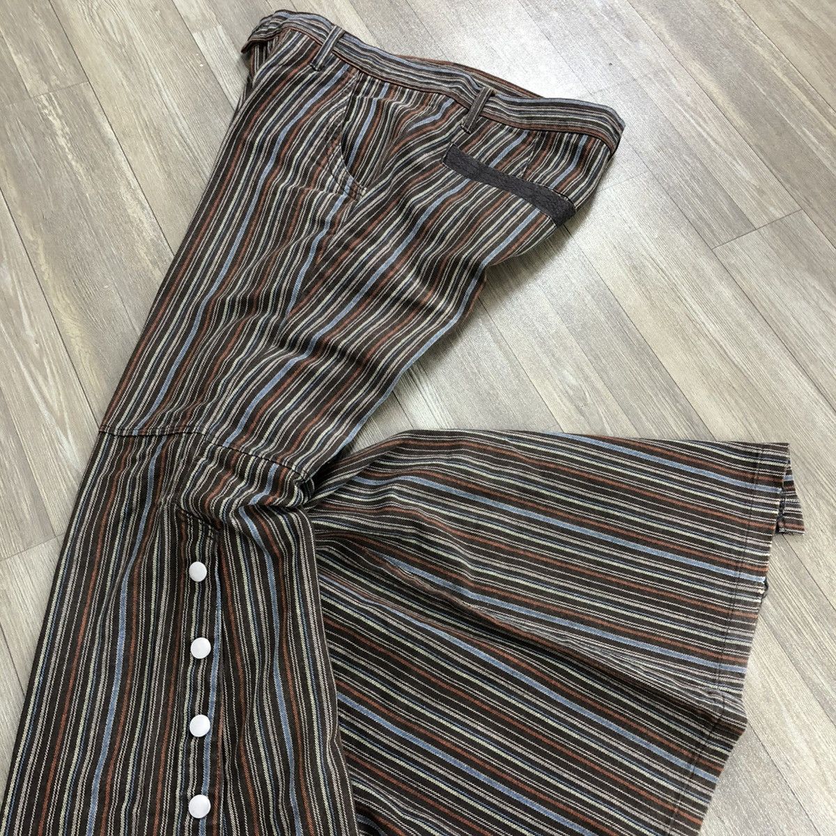 If Six Was Nine × Japanese Brand × Tornado Mart 2000s Tornado Mart Stripped Line Button GOA LGB Flared Jeans Size US 31 - 20 Thumbnail