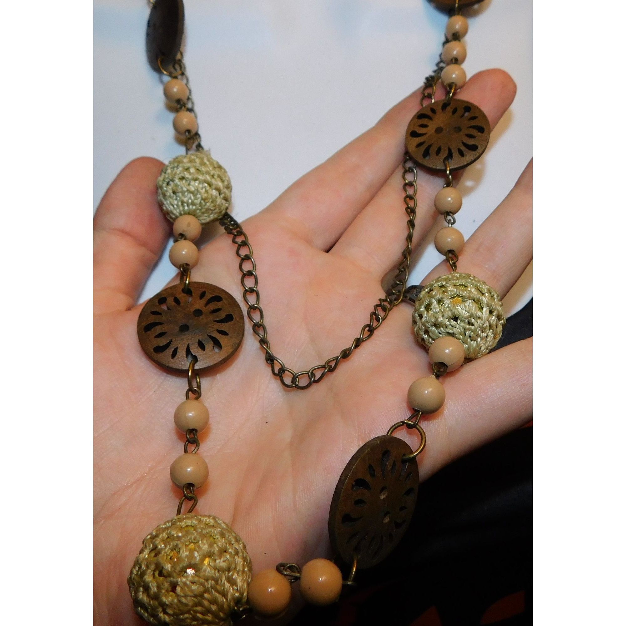 Other Vintage Wood And Crochet Beaded Necklace Size ONE SIZE - 3 Thumbnail