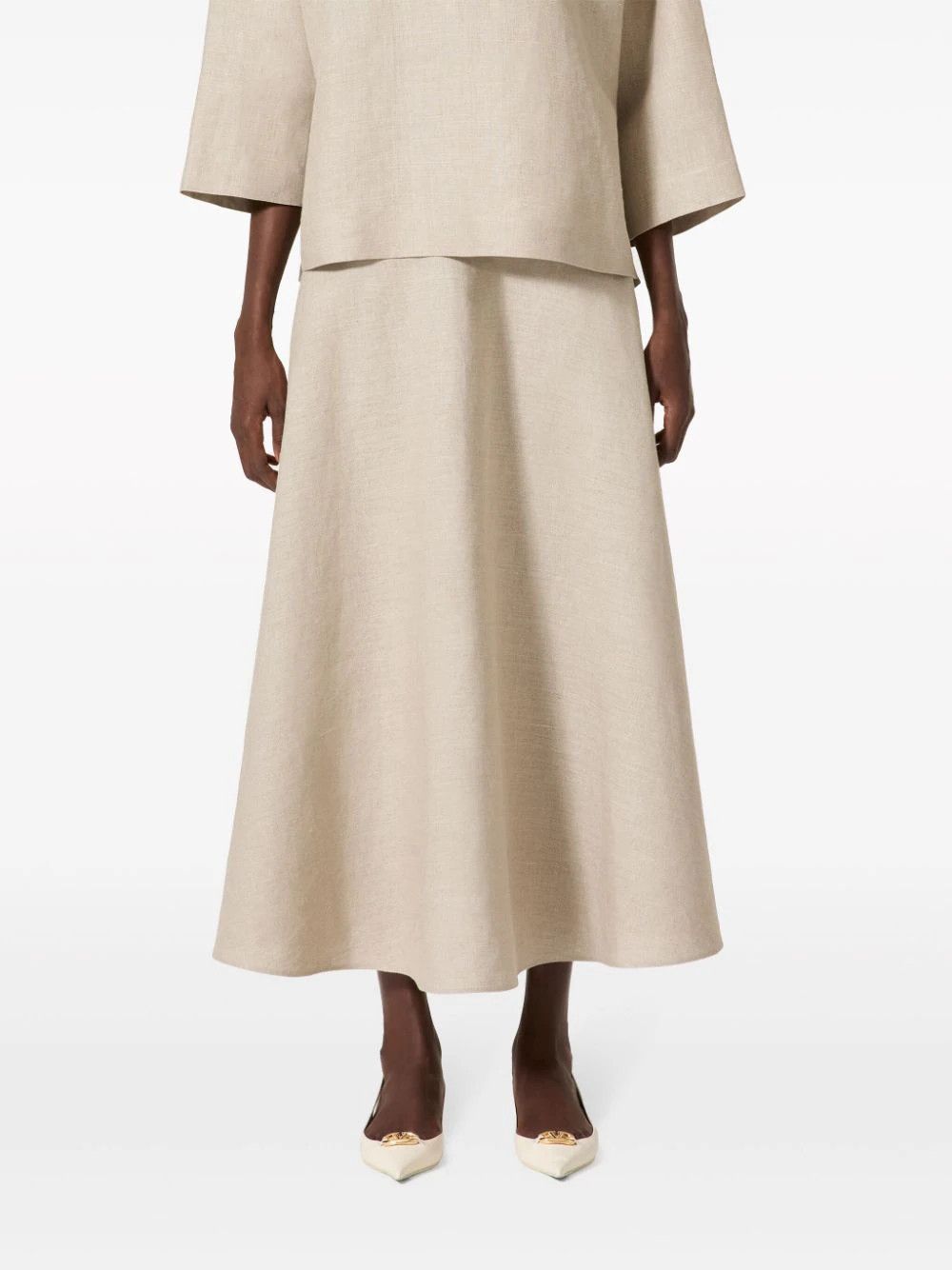 Valentino o1s22i1n0924 Linen Canvas Skirt in Beige Size 27" / US 4 / IT 40 - 3 Thumbnail