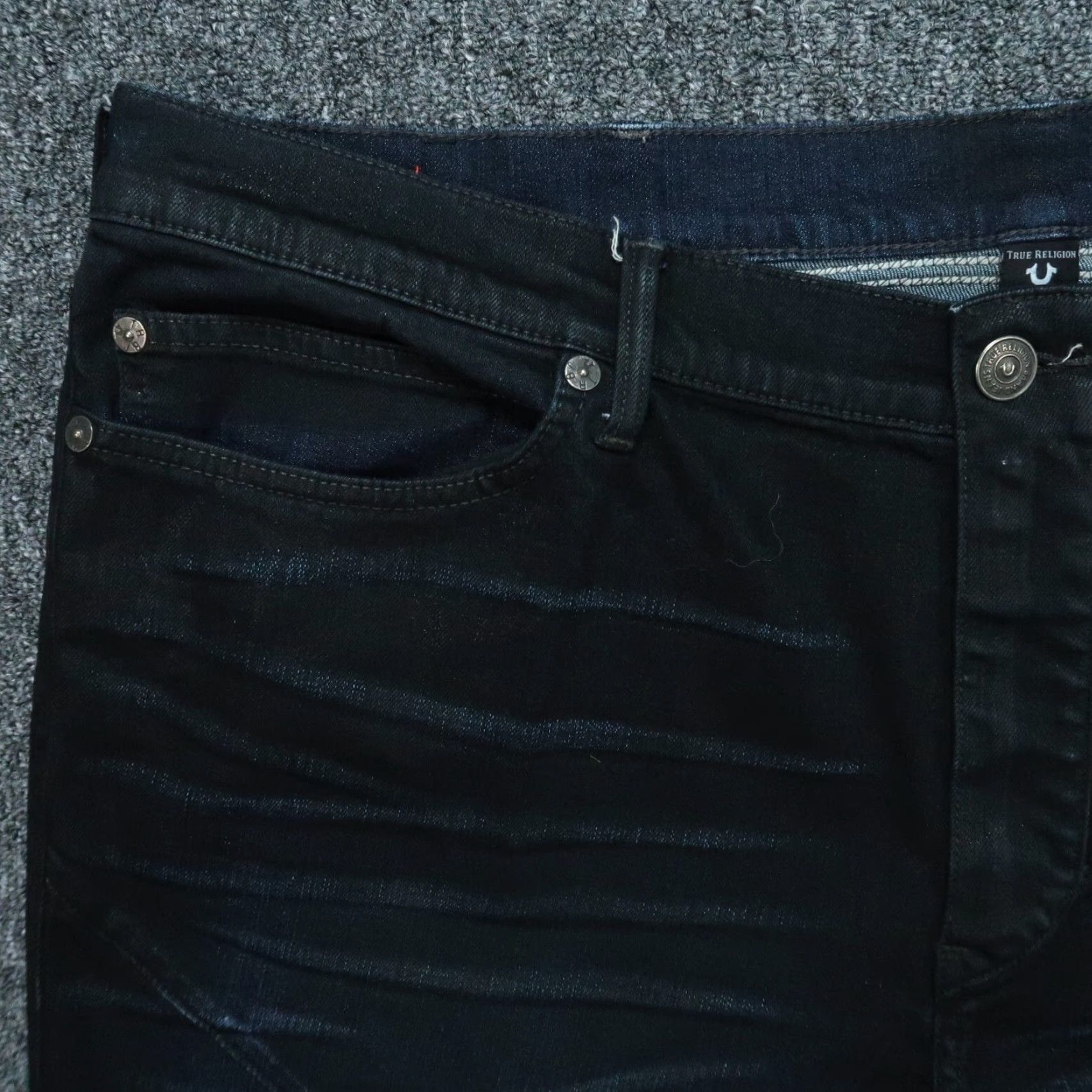 True Religion True Religion Jeans Blue Geno 44x34 Relaxed Slim Moto No Flap Dark Wash Mens Size US 44 / EU 60 - 3 Thumbnail