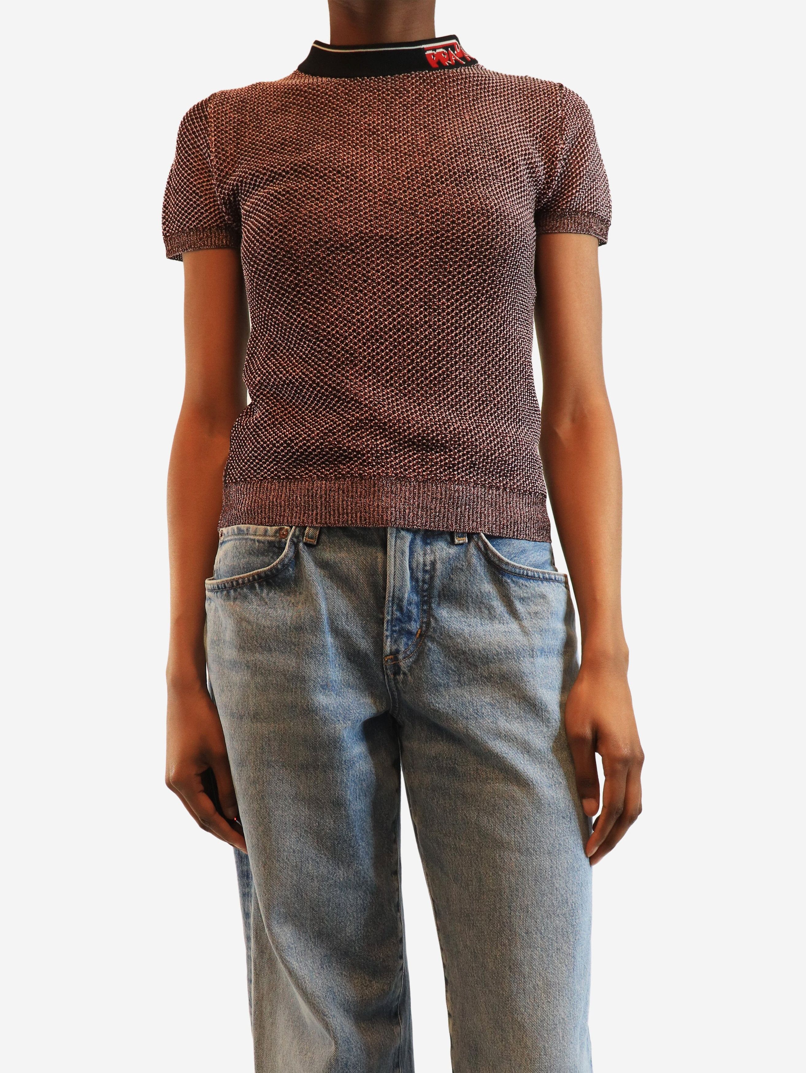 Prada Pink lurex knit t-shirt - UK 8 Size XS / US 0-2 / IT 36-38 - 1 Thumbnail