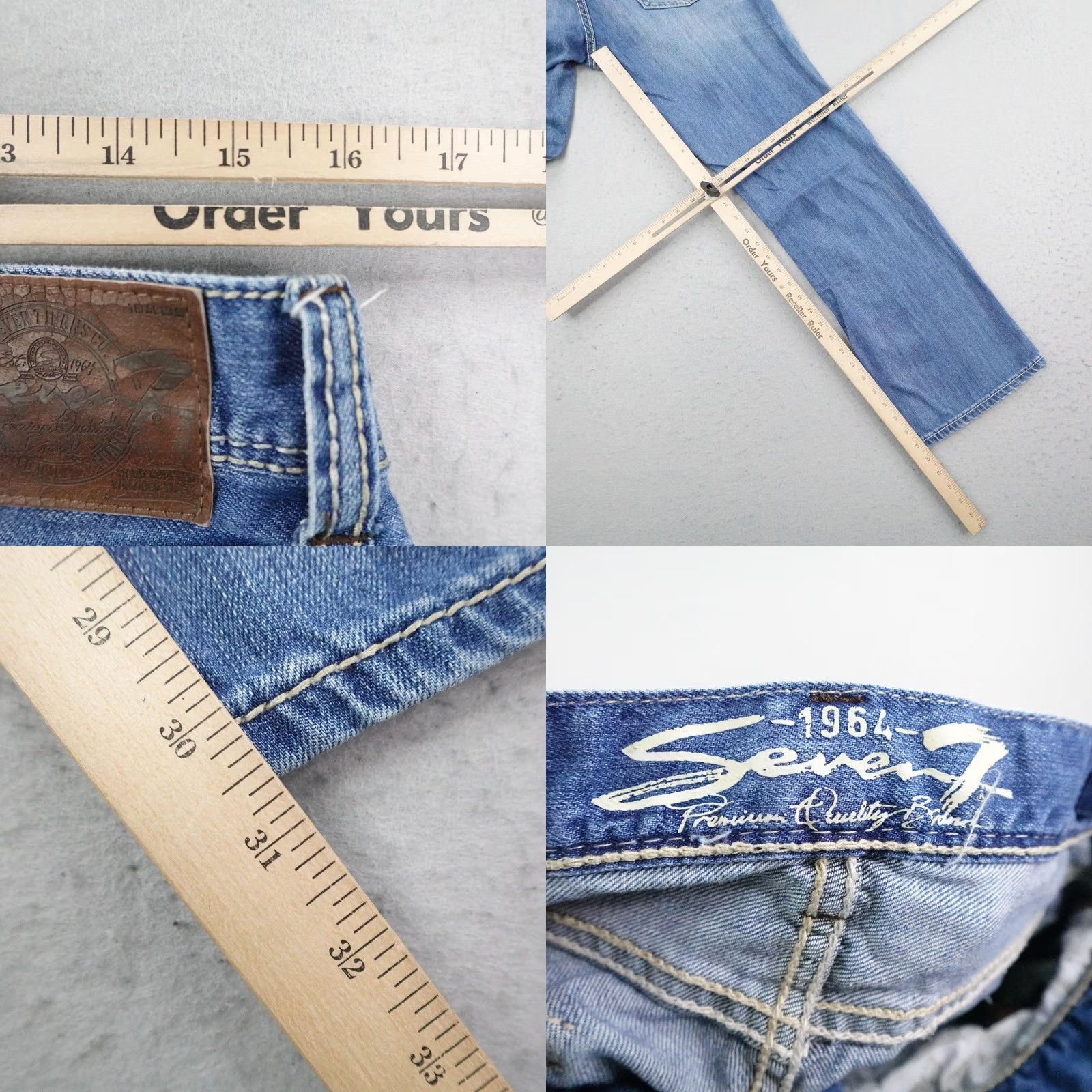 Vintage Seven 7 Jeans Mens 34x32 Blue Denim Light Bootcut Embroidered Flap Pockets Faded Vintage No Size US 34 / EU 50 - 9 Thumbnail
