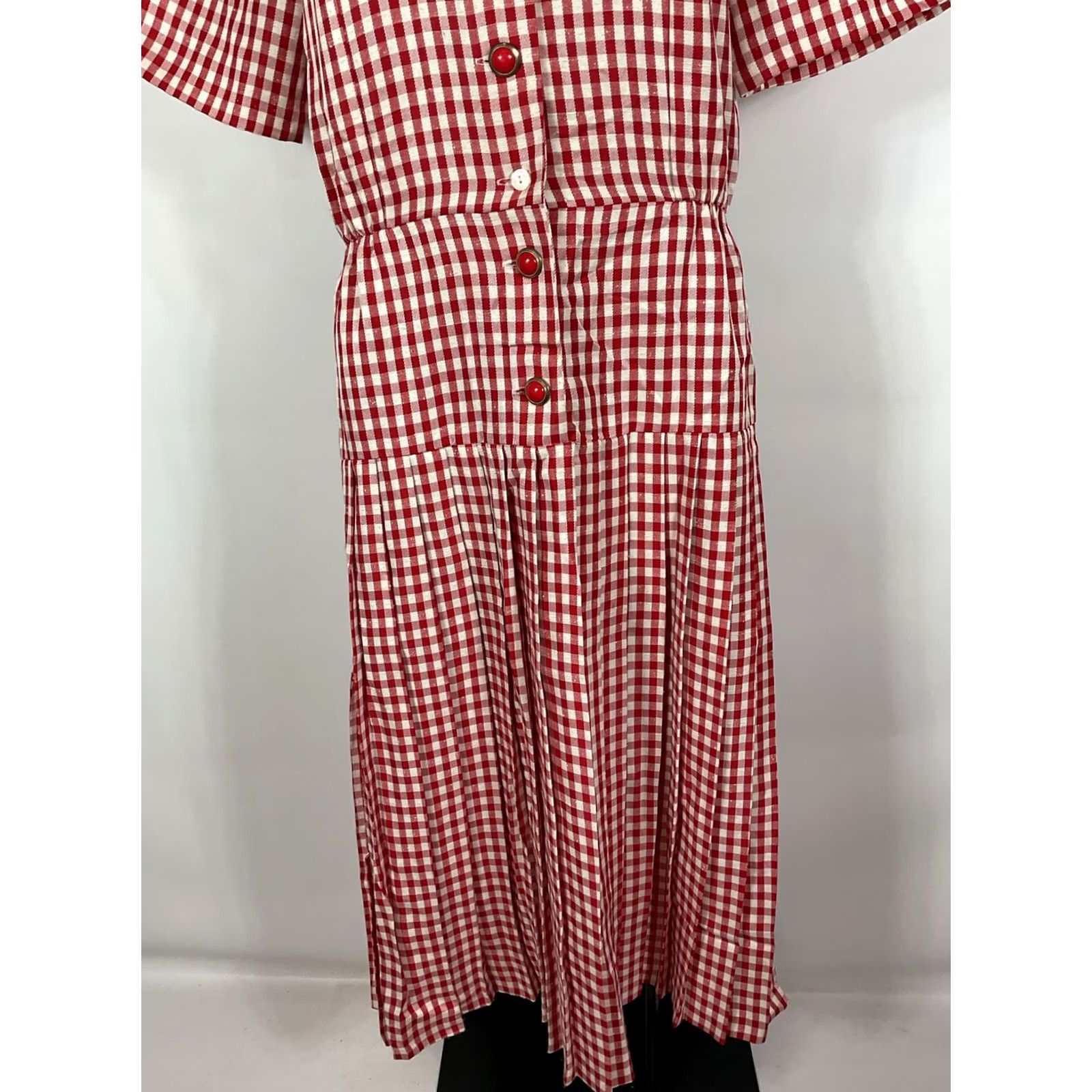Vintage Vtg 80s Dress Western Cowgirl Red Checkered Midi A-Line Button Down sz L Size L / US 10 / IT 46 - 3 Thumbnail