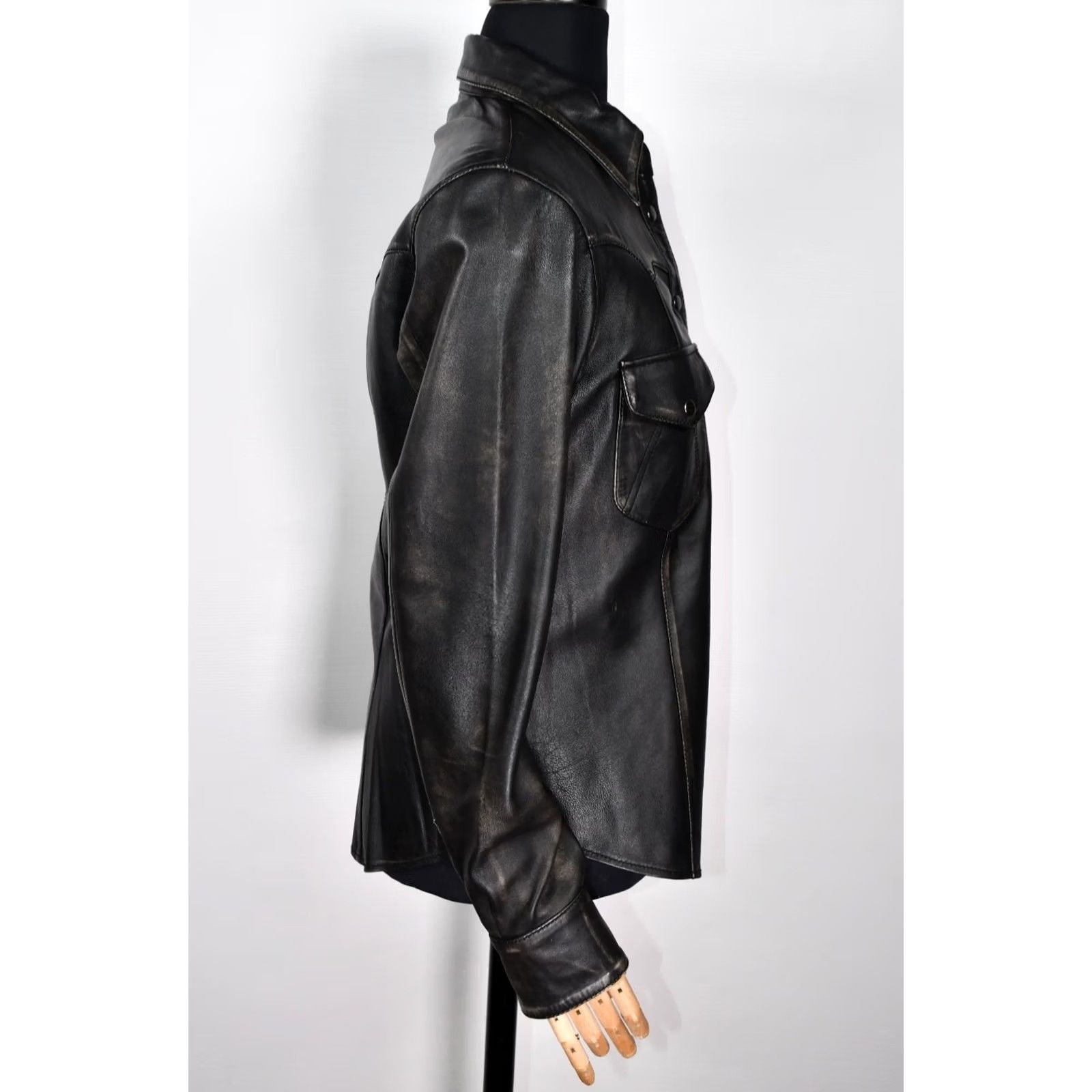 Vintage One Teaspoon Shirt M Black Leather Western Snap Chest 48 cm Length Back 66 cm 25.98 inch Womens Boys Mens Size M / US 6-8 / IT 42-44 - 7 Thumbnail