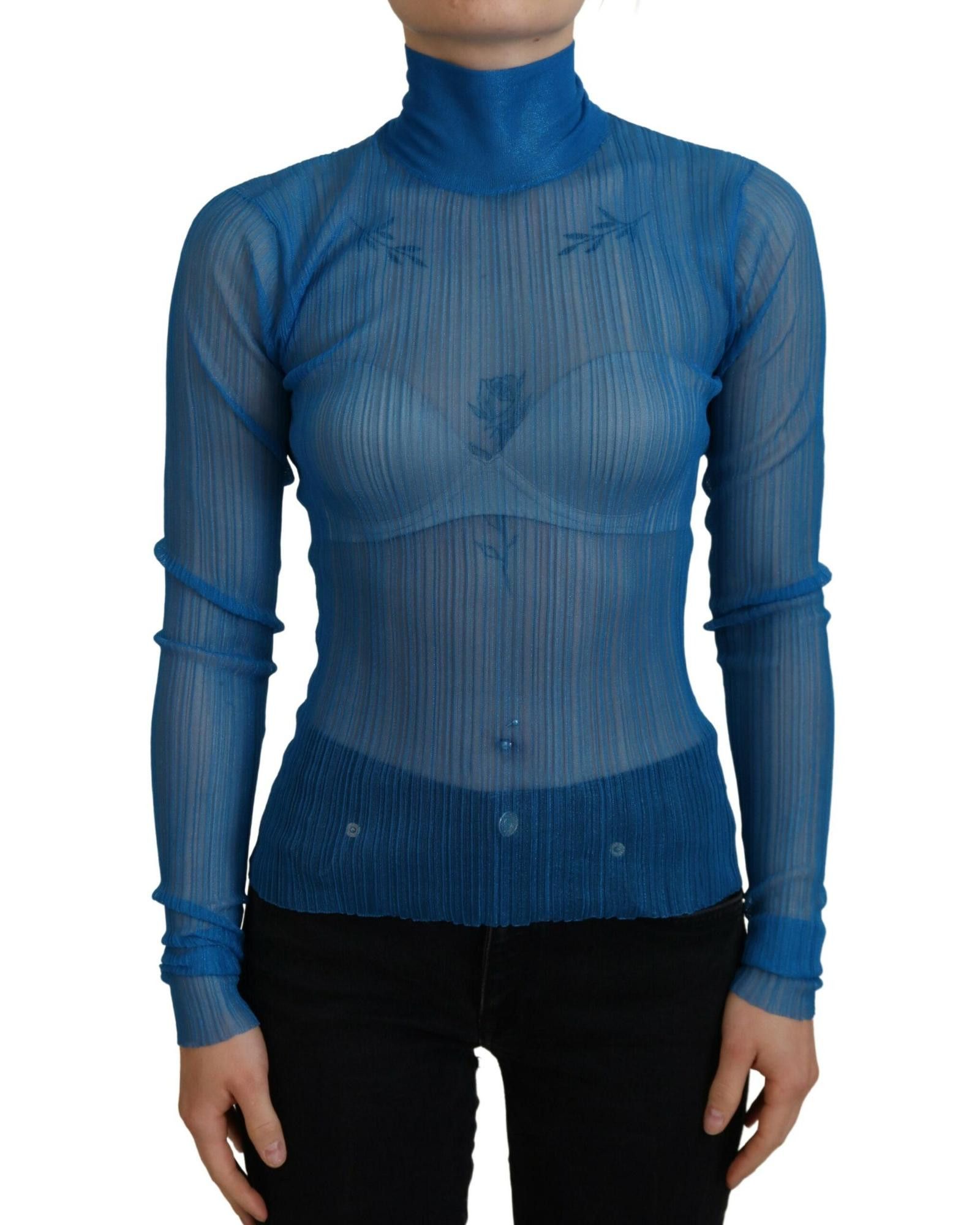 Image of Dolce Gabbana Mesh Long Sleeve Blouse Top in Blue, Women's (Size XS)