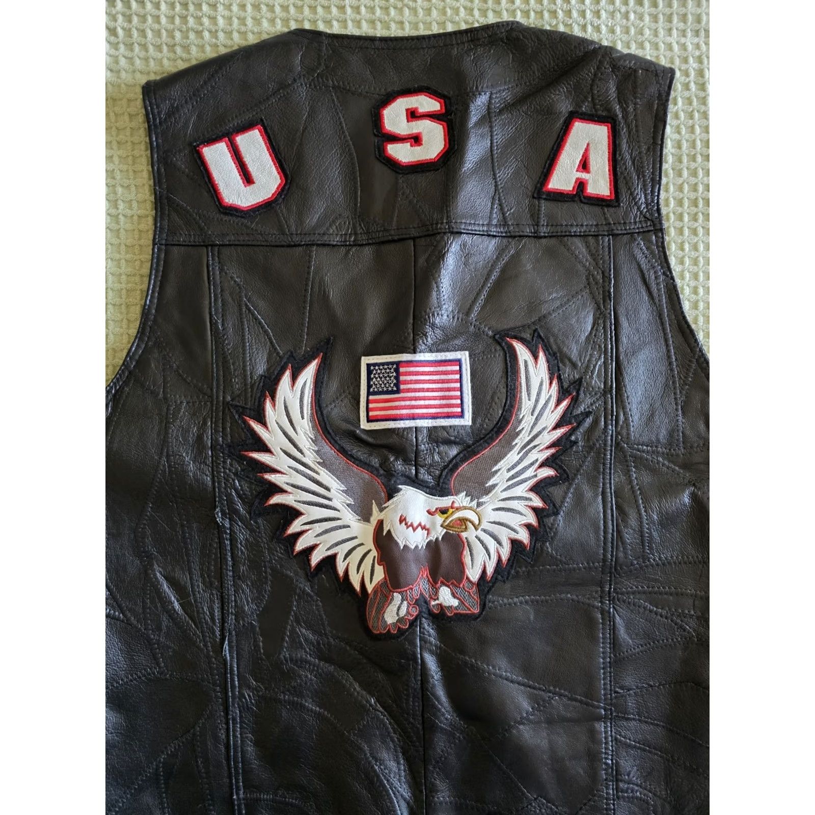Vintage VINTAGE 80s Leather Biker Vest USA Leather Bald Eagle Button Up Pockets XL Mens Black Leather Vest Size US XL / EU 56 / 4 - 2 Thumbnail